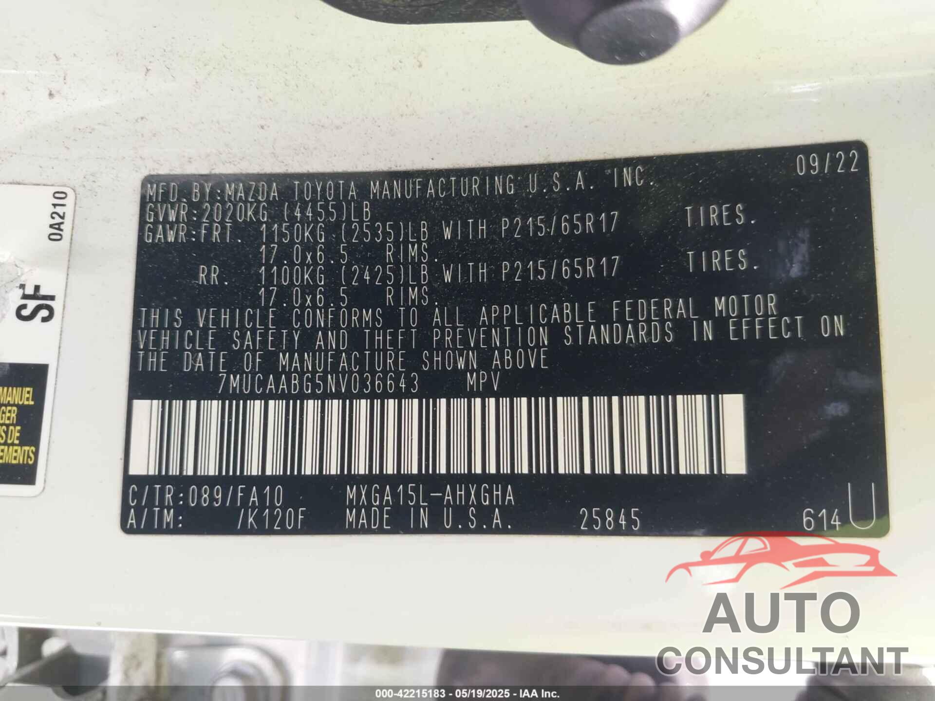 TOYOTA COROLLA CROSS 2022 - 7MUCAABG5NV036643