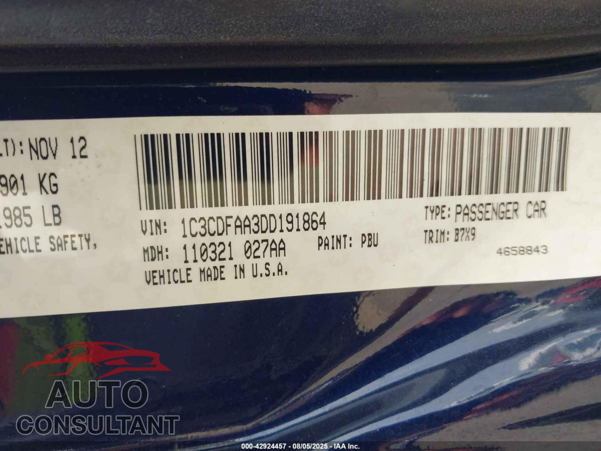 DODGE DART 2013 - 1C3CDFAA3DD191864