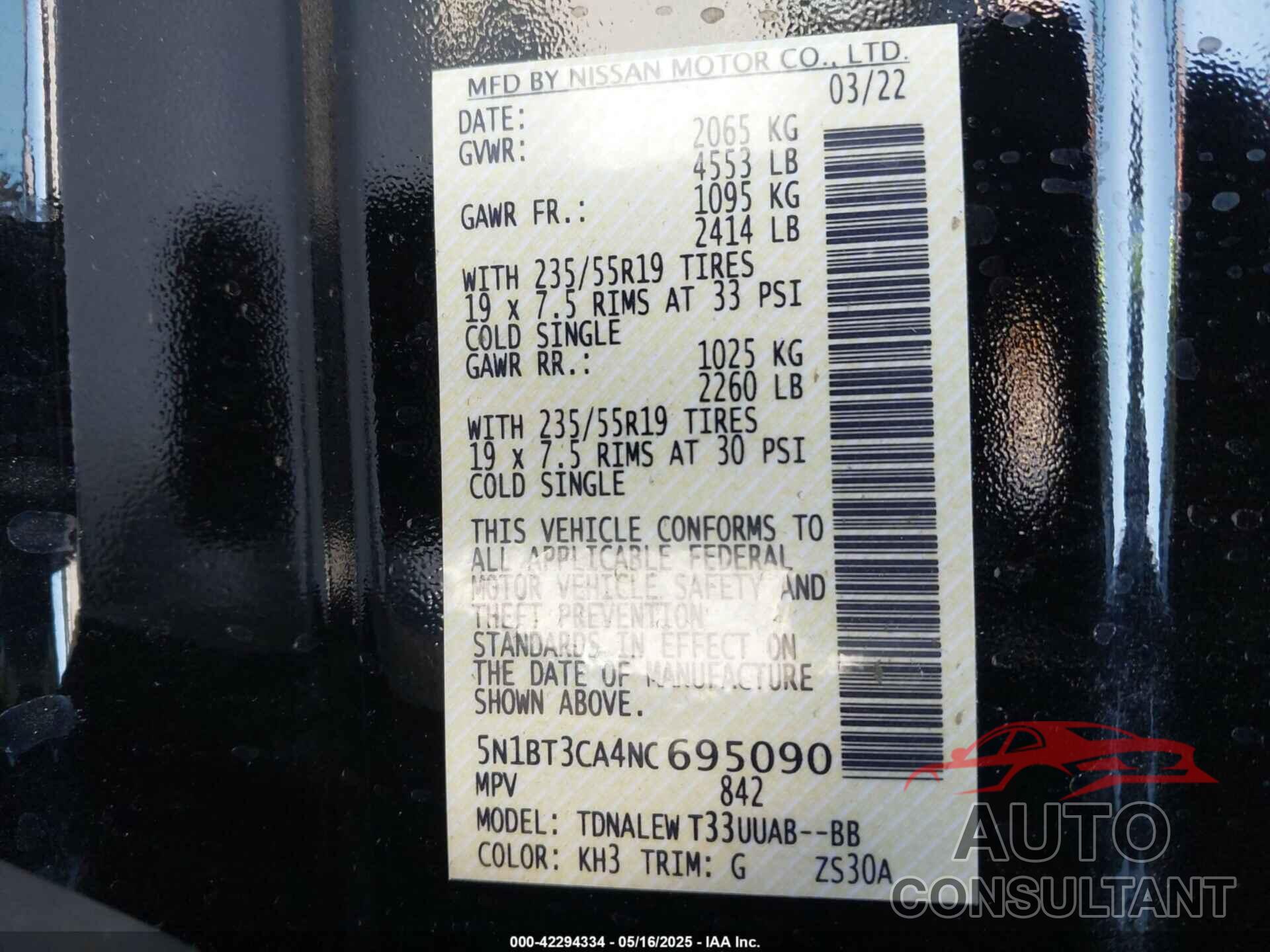 NISSAN ROGUE 2022 - 5N1BT3CA4NC695090