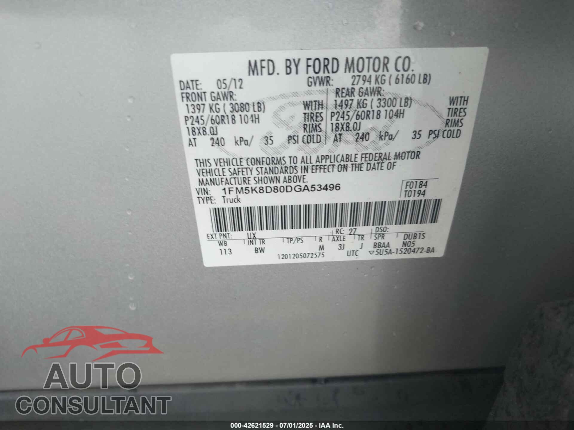 FORD EXPLORER 2013 - 1FM5K8D80DGA53496