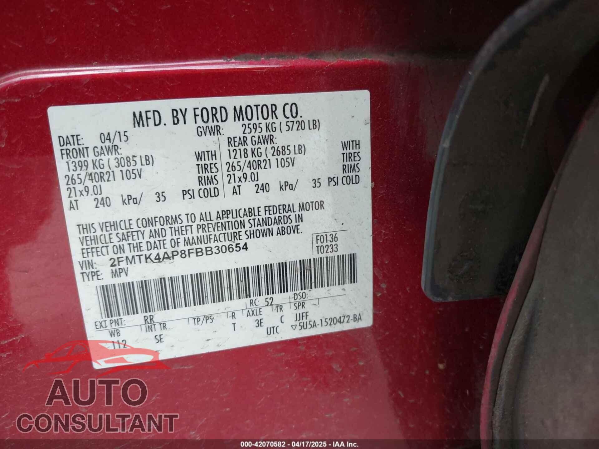 FORD EDGE 2015 - 2FMTK4AP8FBB30654