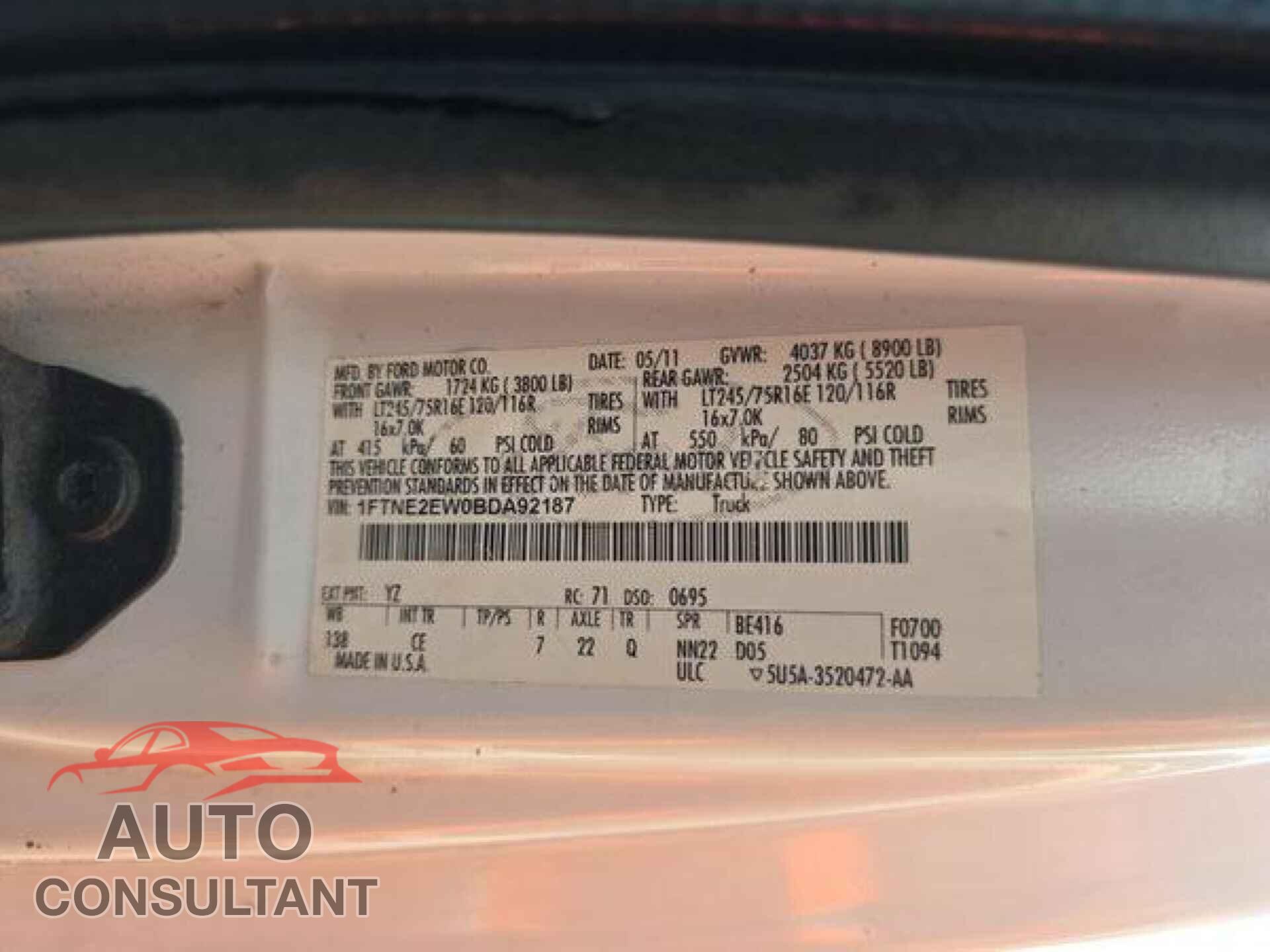 FORD ECONOLINE 2011 - 1FTNE2EW0BDA92187