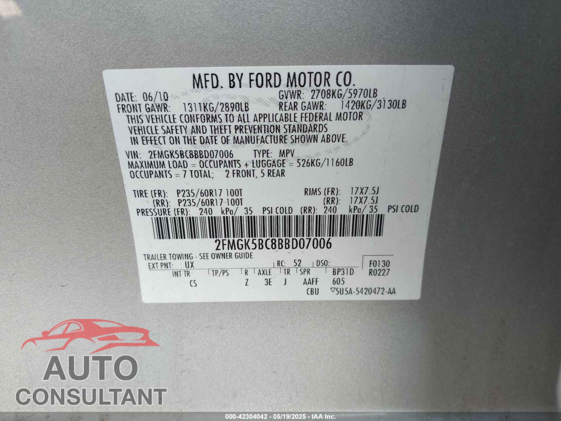 FORD FLEX 2011 - 2FMGK5BC8BBD07006