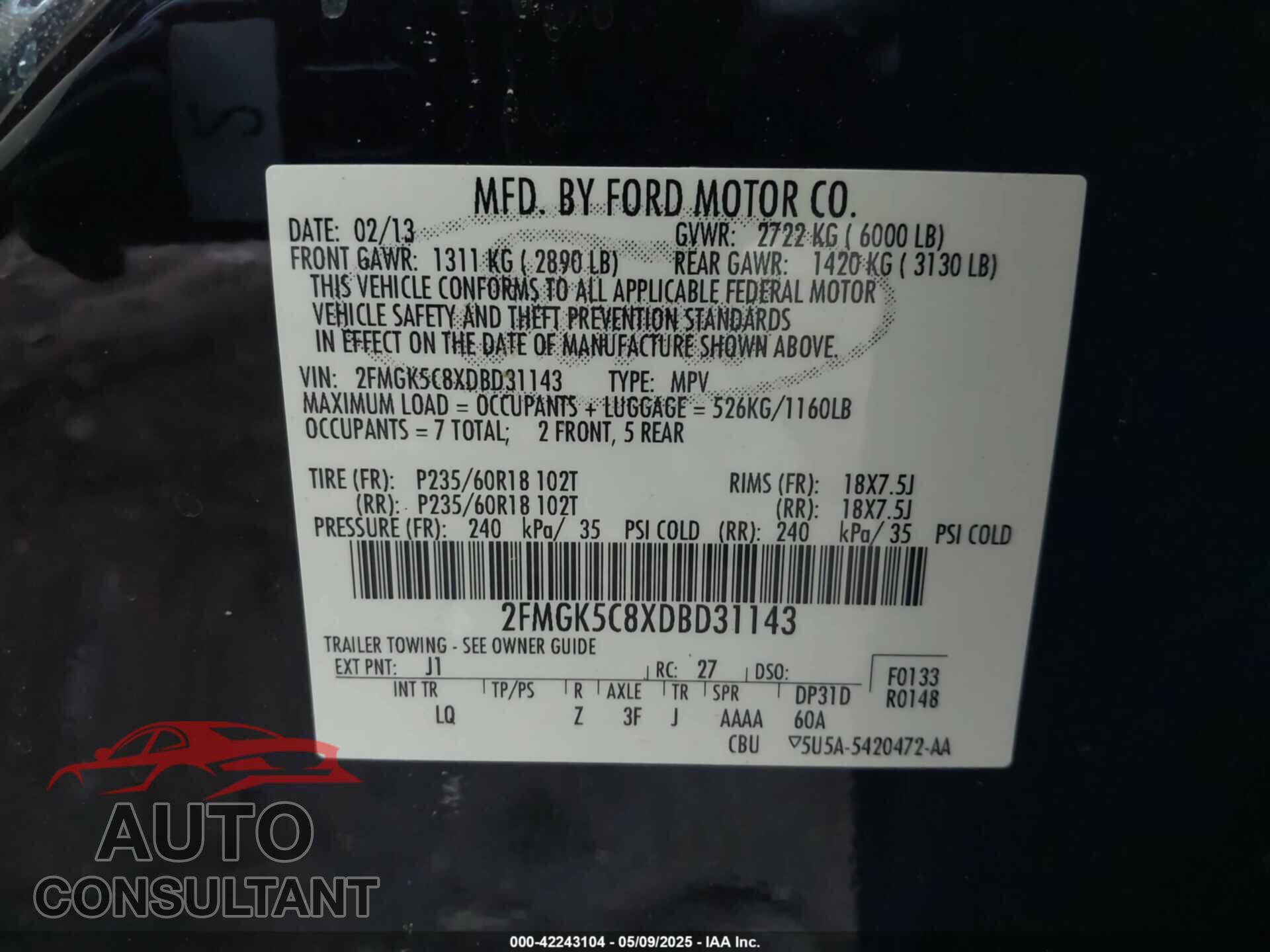 FORD FLEX 2013 - 2FMGK5C8XDBD31143
