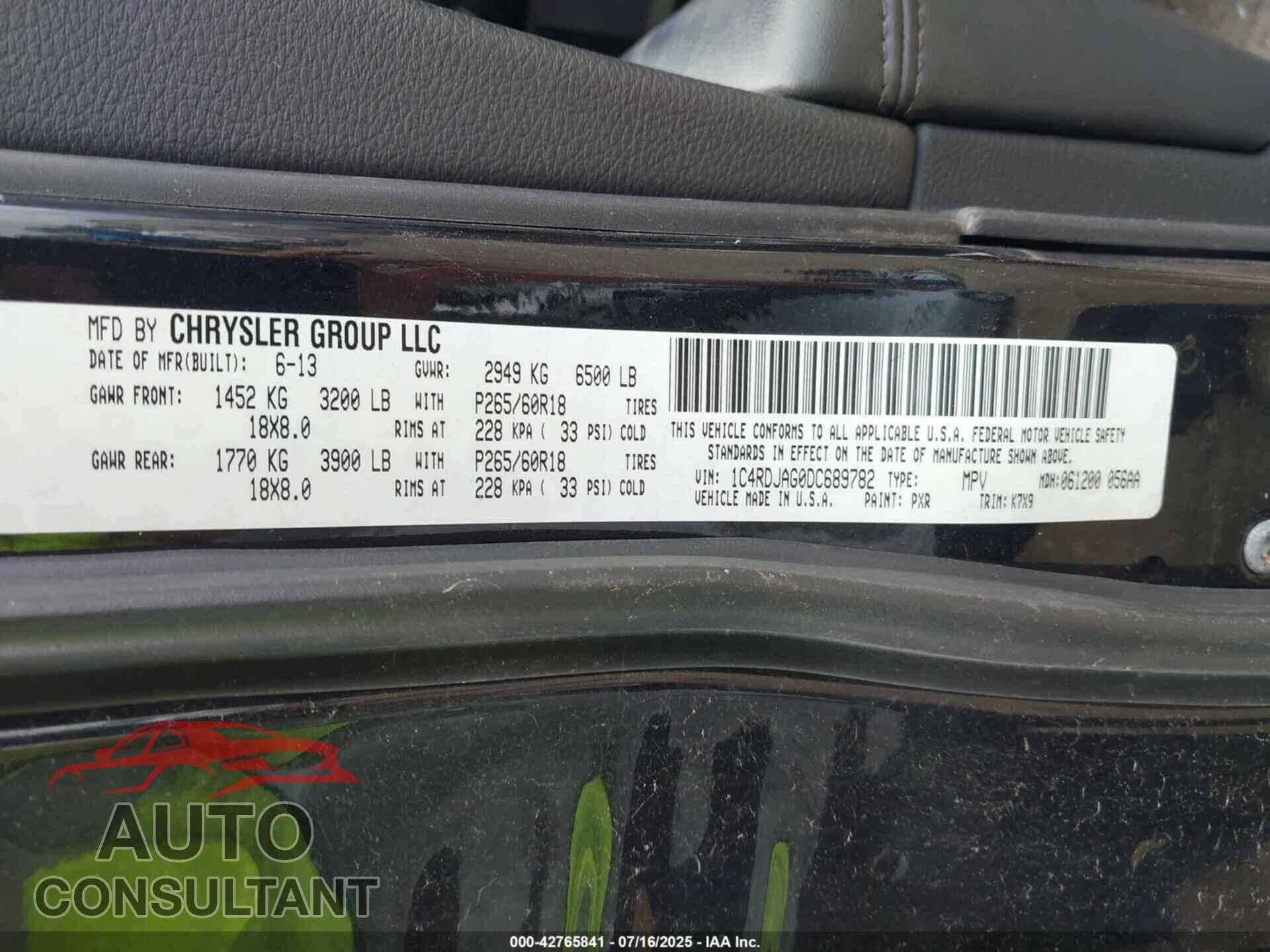 DODGE DURANGO 2013 - 1C4RDJAG0DC689782