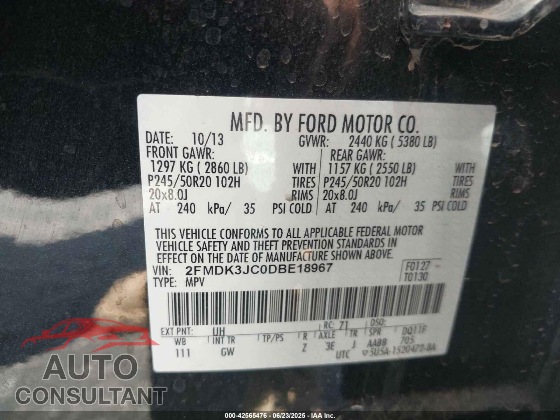 FORD EDGE 2013 - 2FMDK3JC0DBE18967