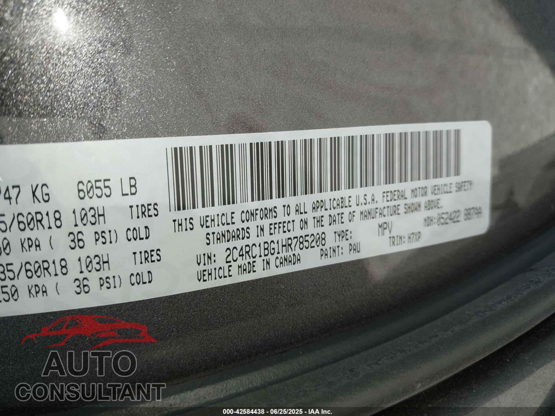 CHRYSLER PACIFICA 2017 - 2C4RC1BG1HR785208