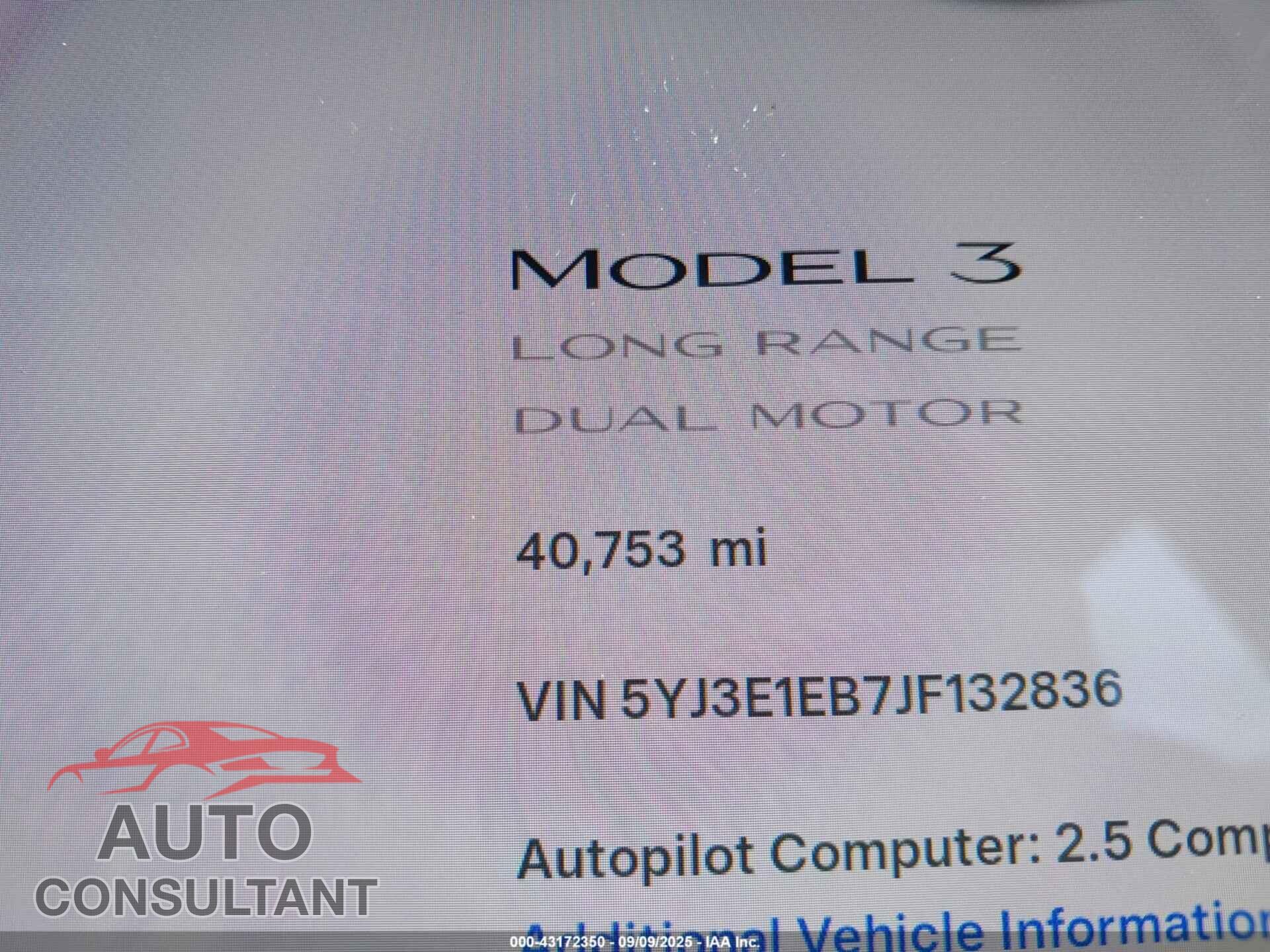 TESLA MODEL 3 2018 - 5YJ3E1EB7JF132836