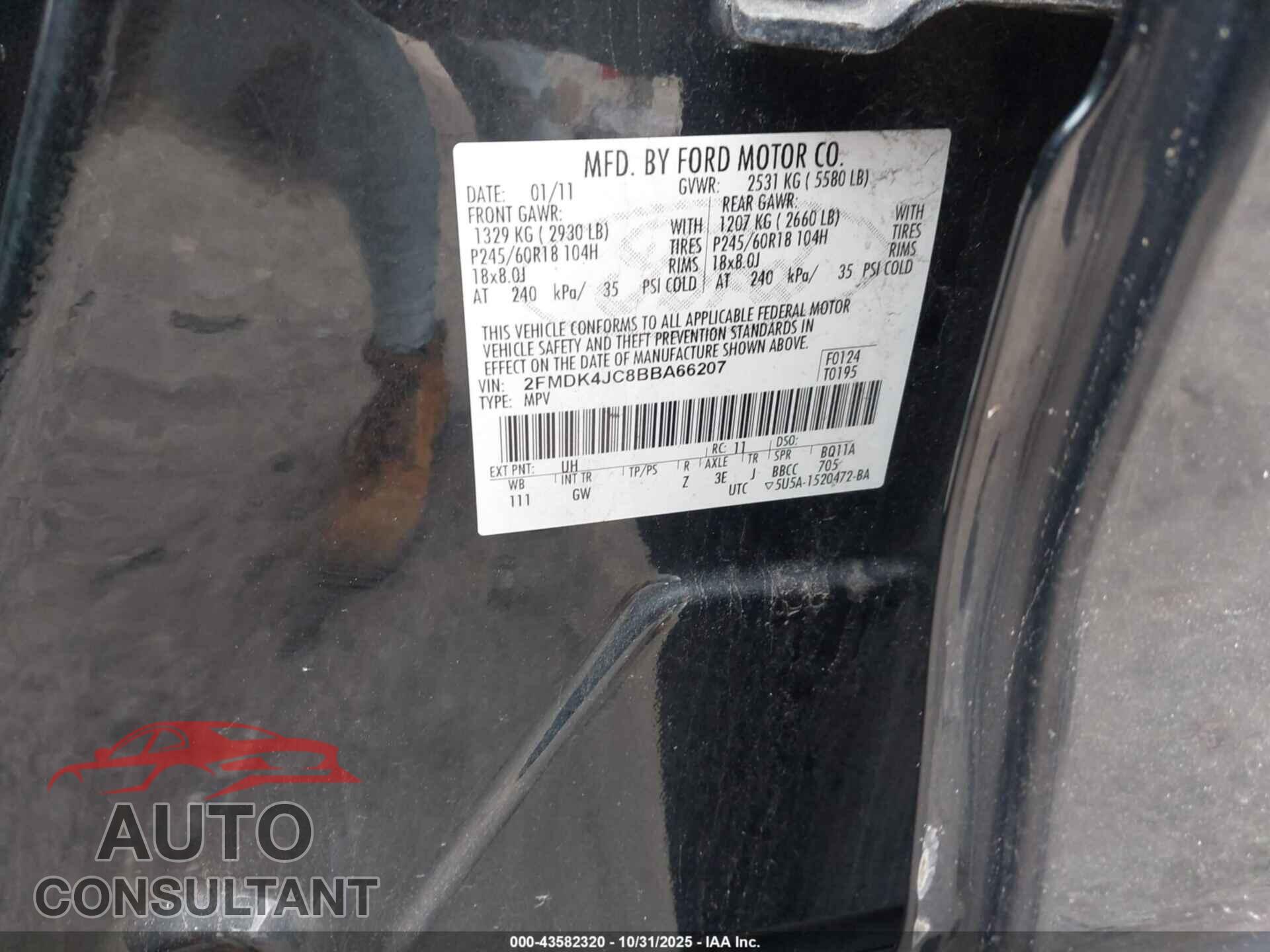 FORD EDGE 2011 - 2FMDK4JC8BBA66207