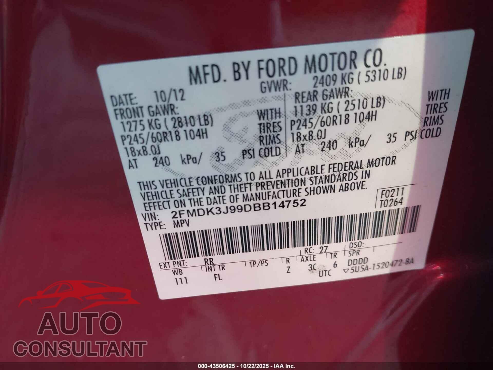 FORD EDGE 2013 - 2FMDK3J99DBB14752