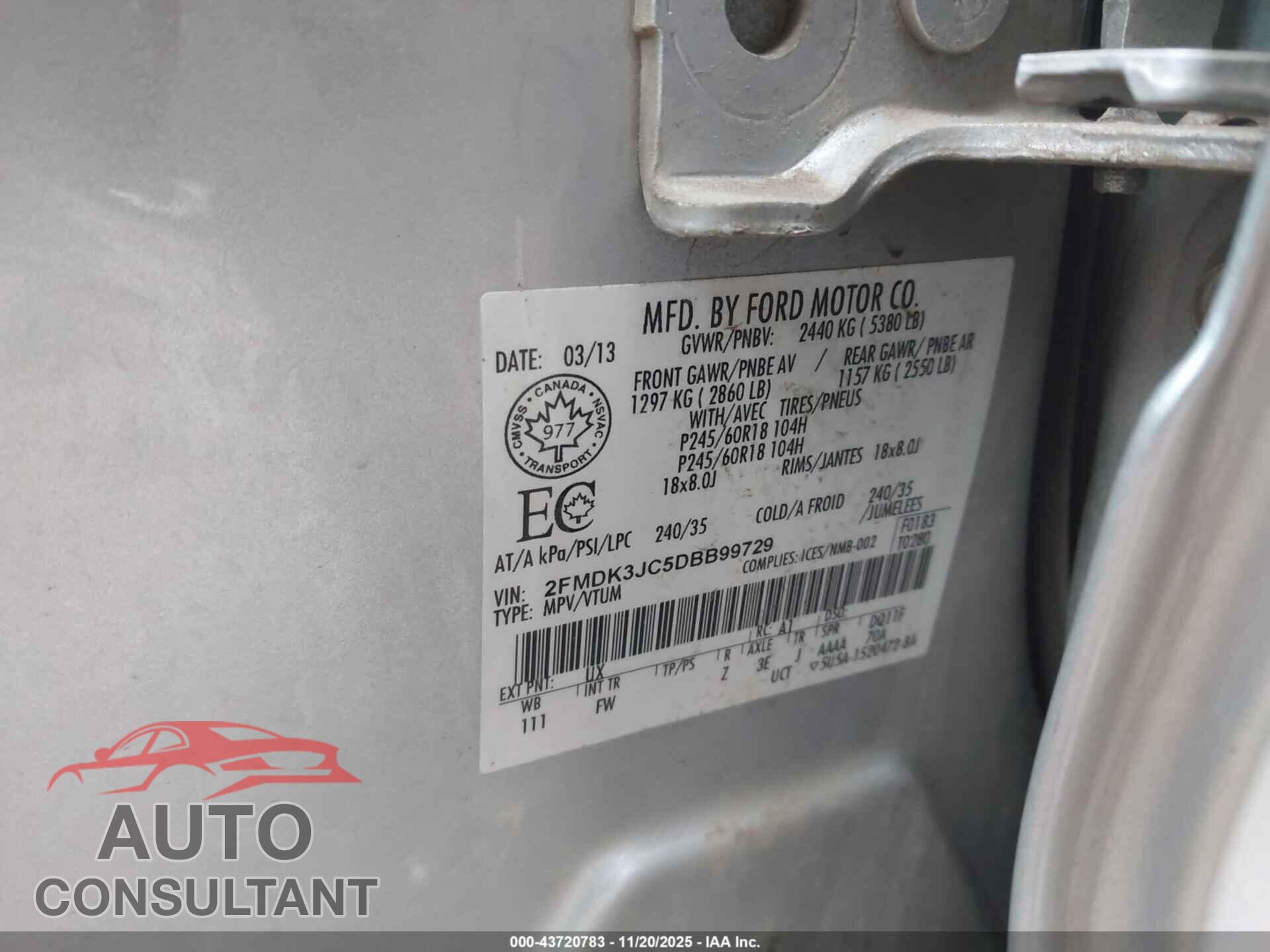 FORD EDGE 2013 - 2FMDK3JC5DBB99729