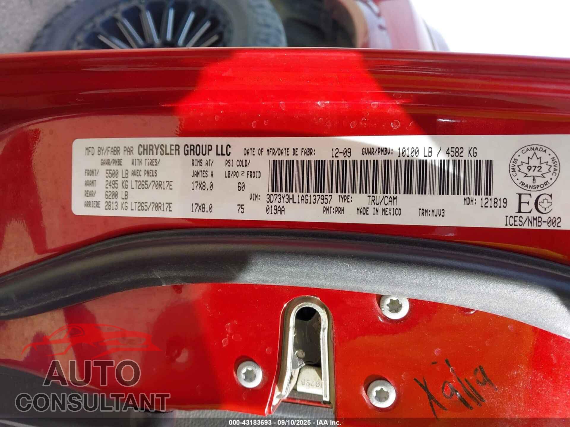DODGE RAM 3500 2010 - 3D73Y3HL1AG137957