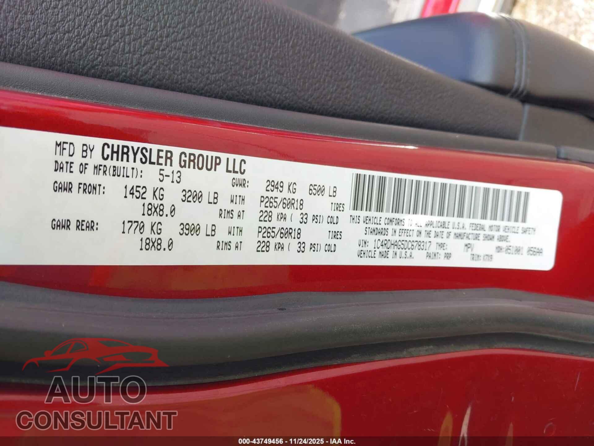 DODGE DURANGO 2013 - 1C4RDHAG5DC678317