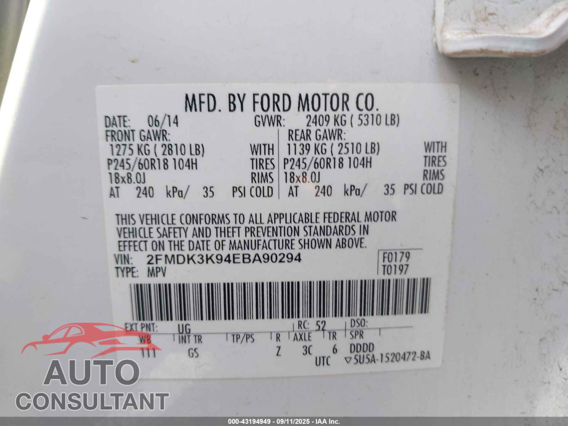 FORD EDGE 2014 - 2FMDK3K94EBA90294