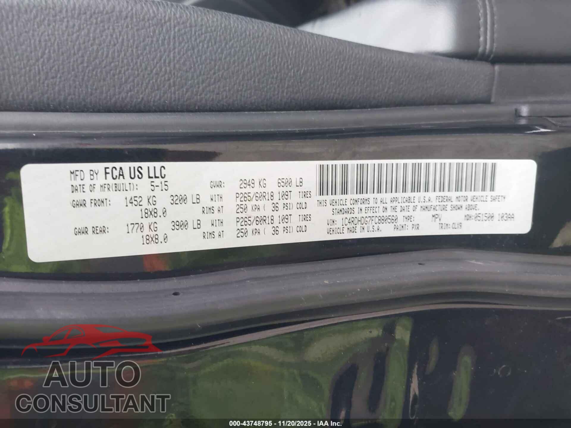DODGE DURANGO 2015 - 1C4RDHDG7FC880560