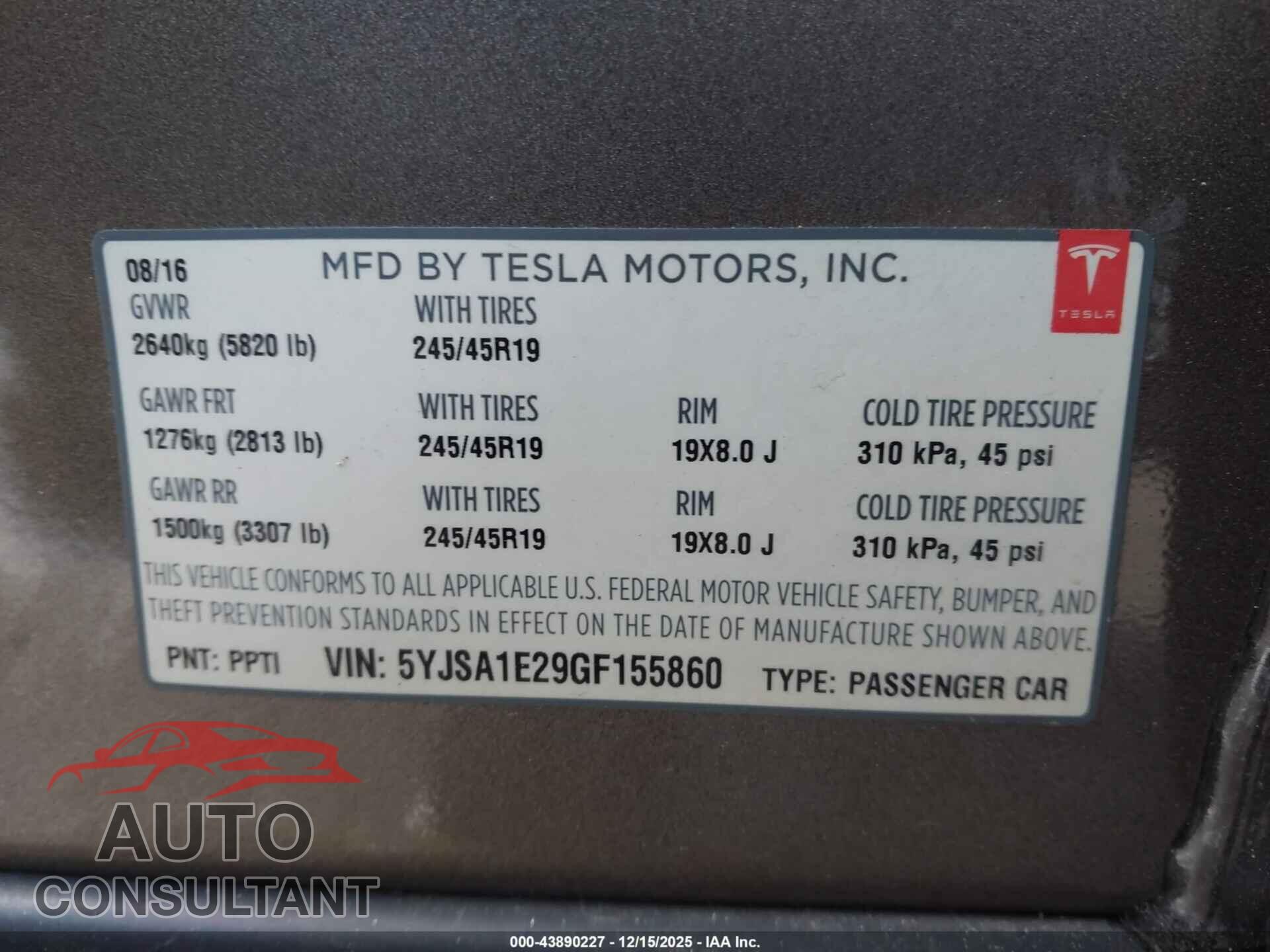 TESLA MODEL S 2016 - 5YJSA1E29GF155860
