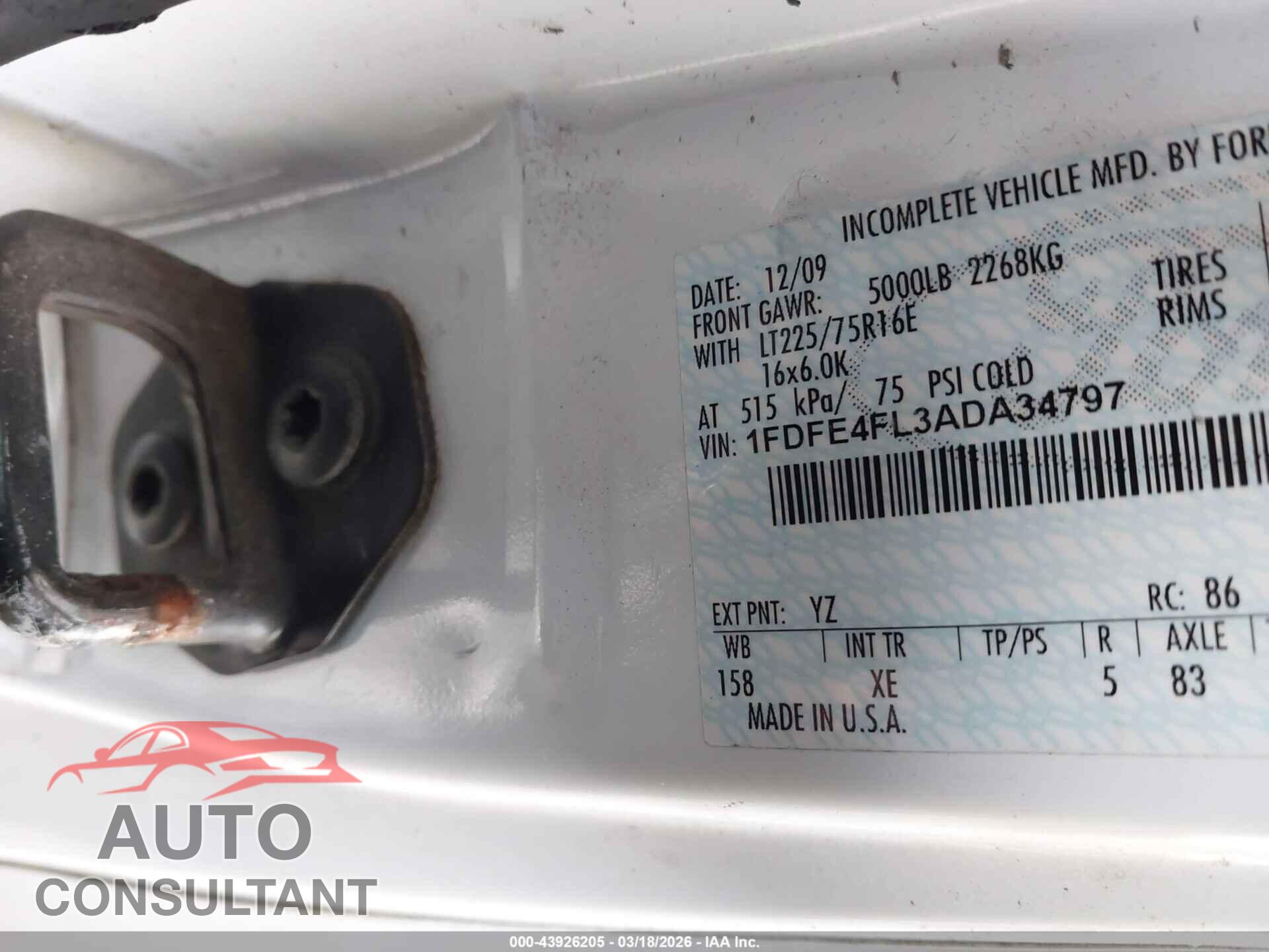 FORD E-450 CUTAWAY 2010 - 1FDFE4FL3ADA34797
