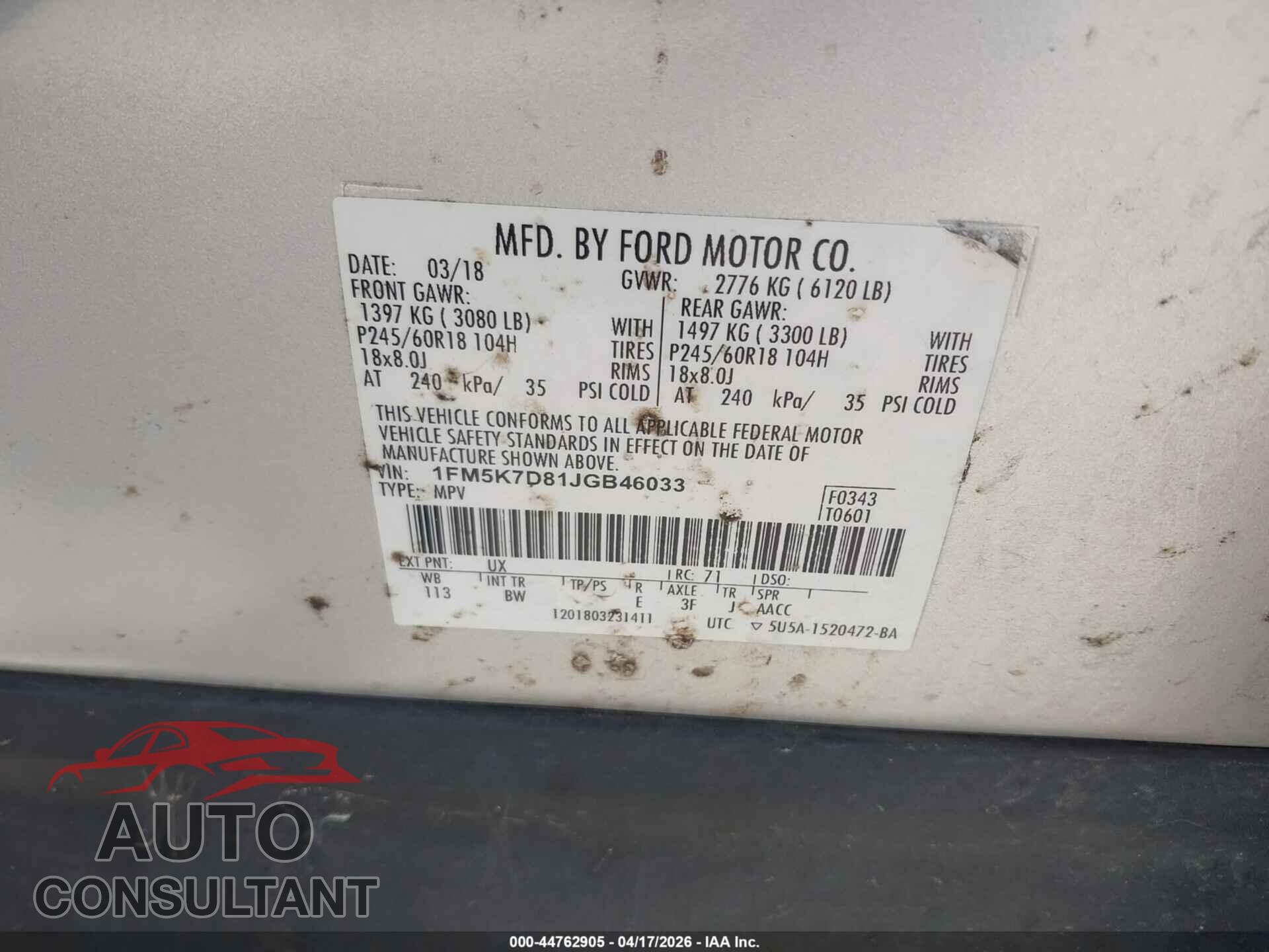 FORD EXPLORER 2018 - 1FM5K7D81JGB46033
