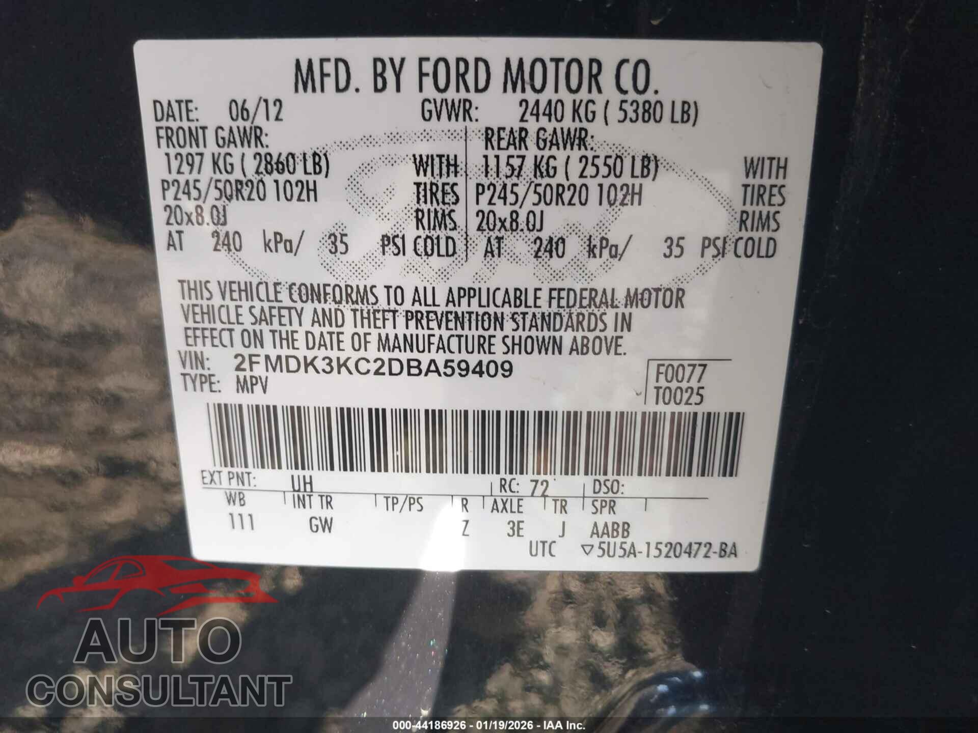 FORD EDGE 2013 - 2FMDK3KC2DBA59409