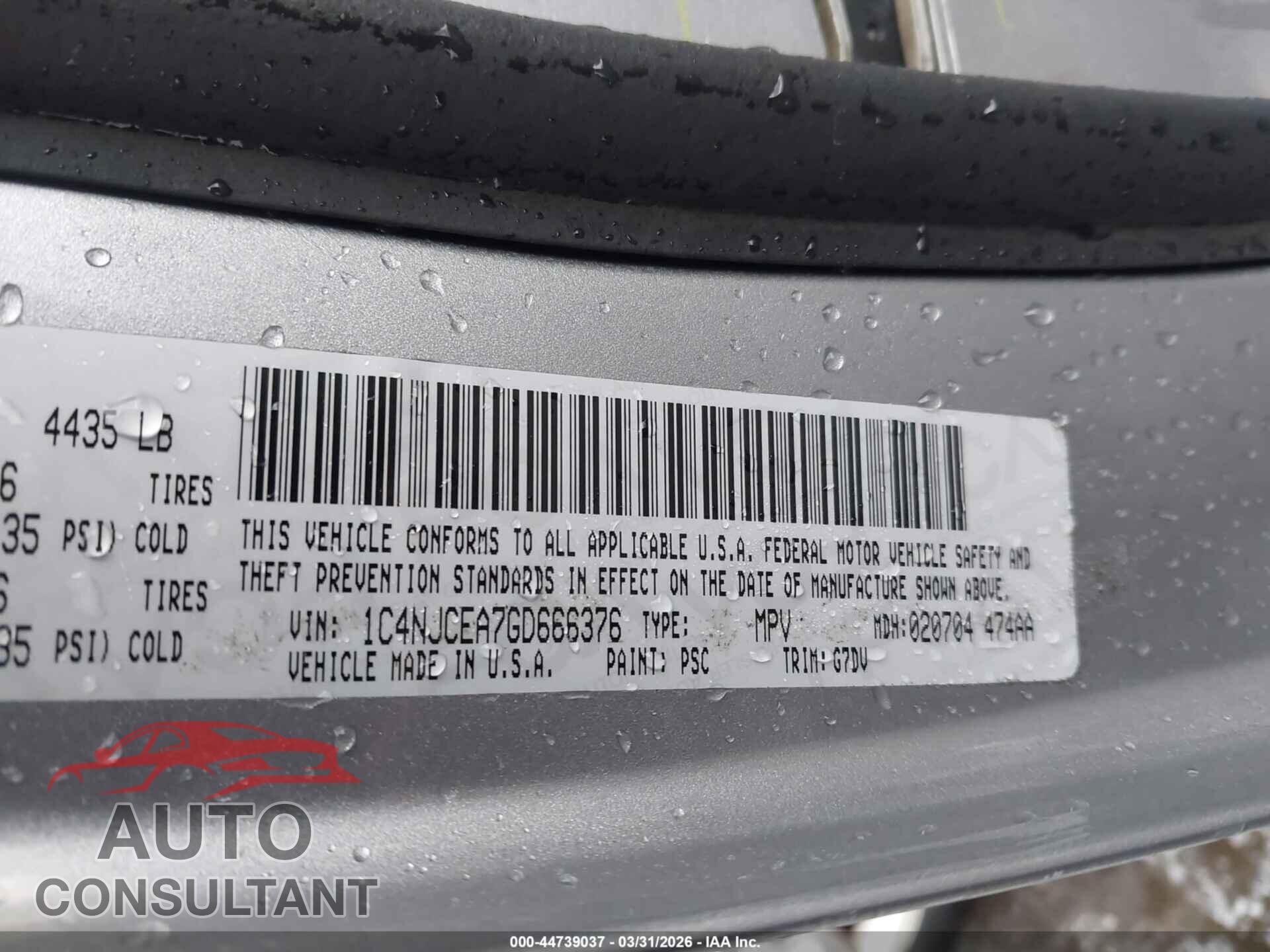 JEEP COMPASS 2016 - 1C4NJCEA7GD666376