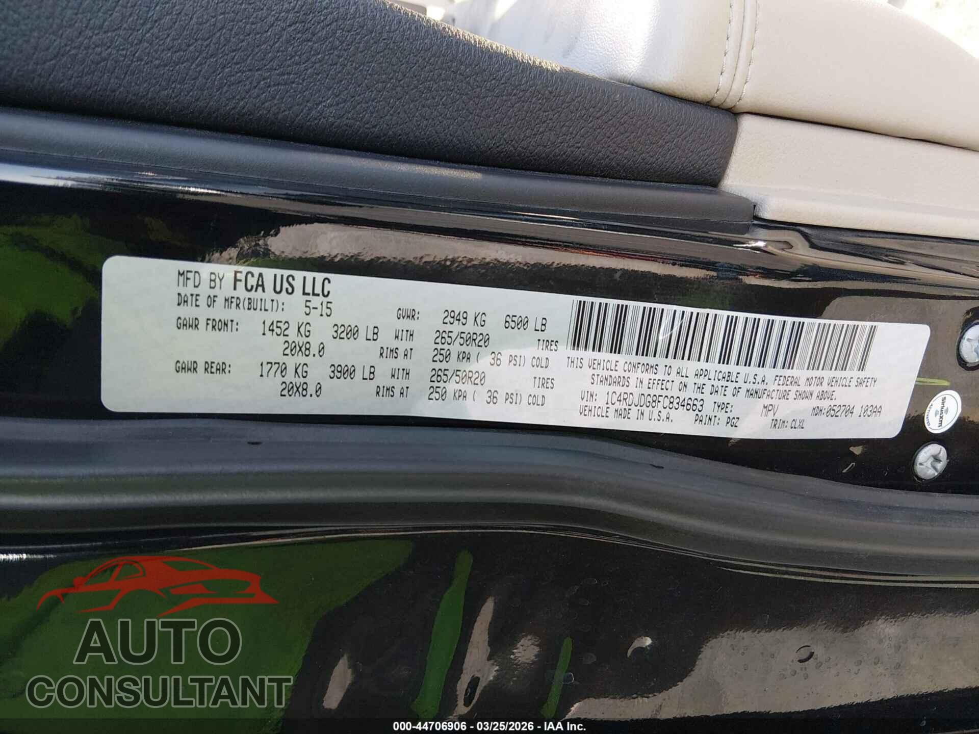 DODGE DURANGO 2015 - 1C4RDJDG8FC834663