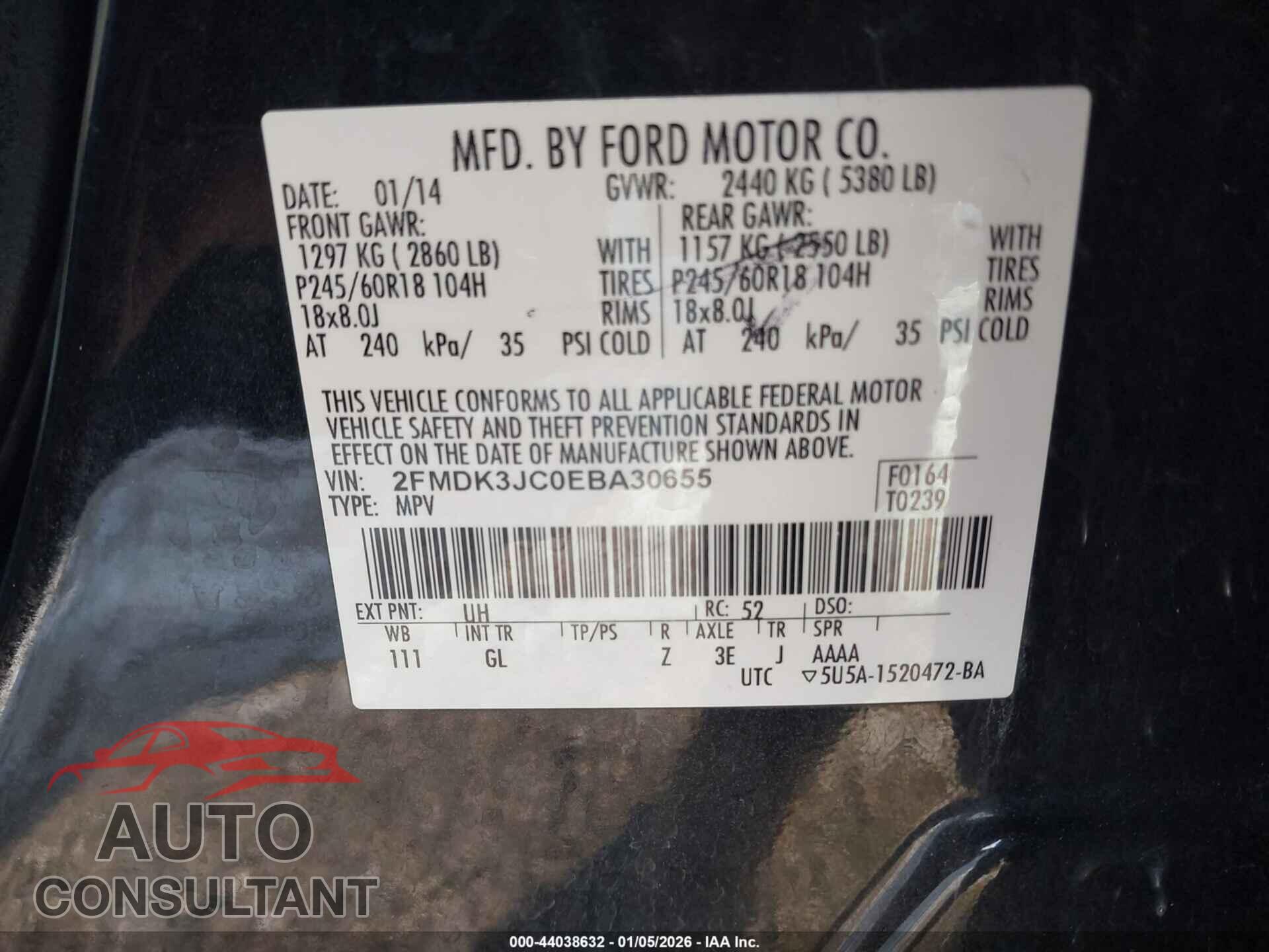 FORD EDGE 2014 - 2FMDK3JC0EBA30655