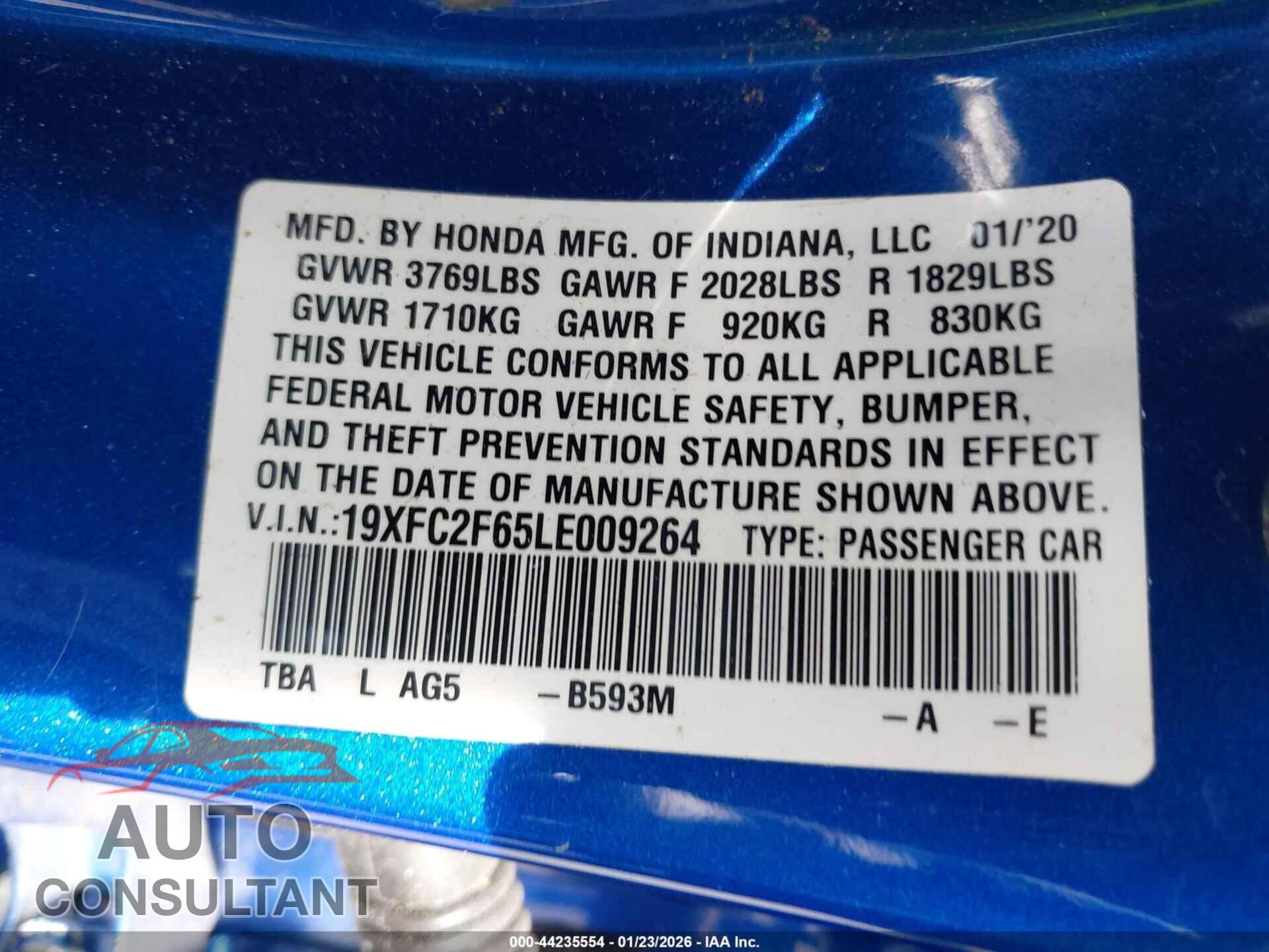 HONDA CIVIC 2020 - 19XFC2F65LE009264