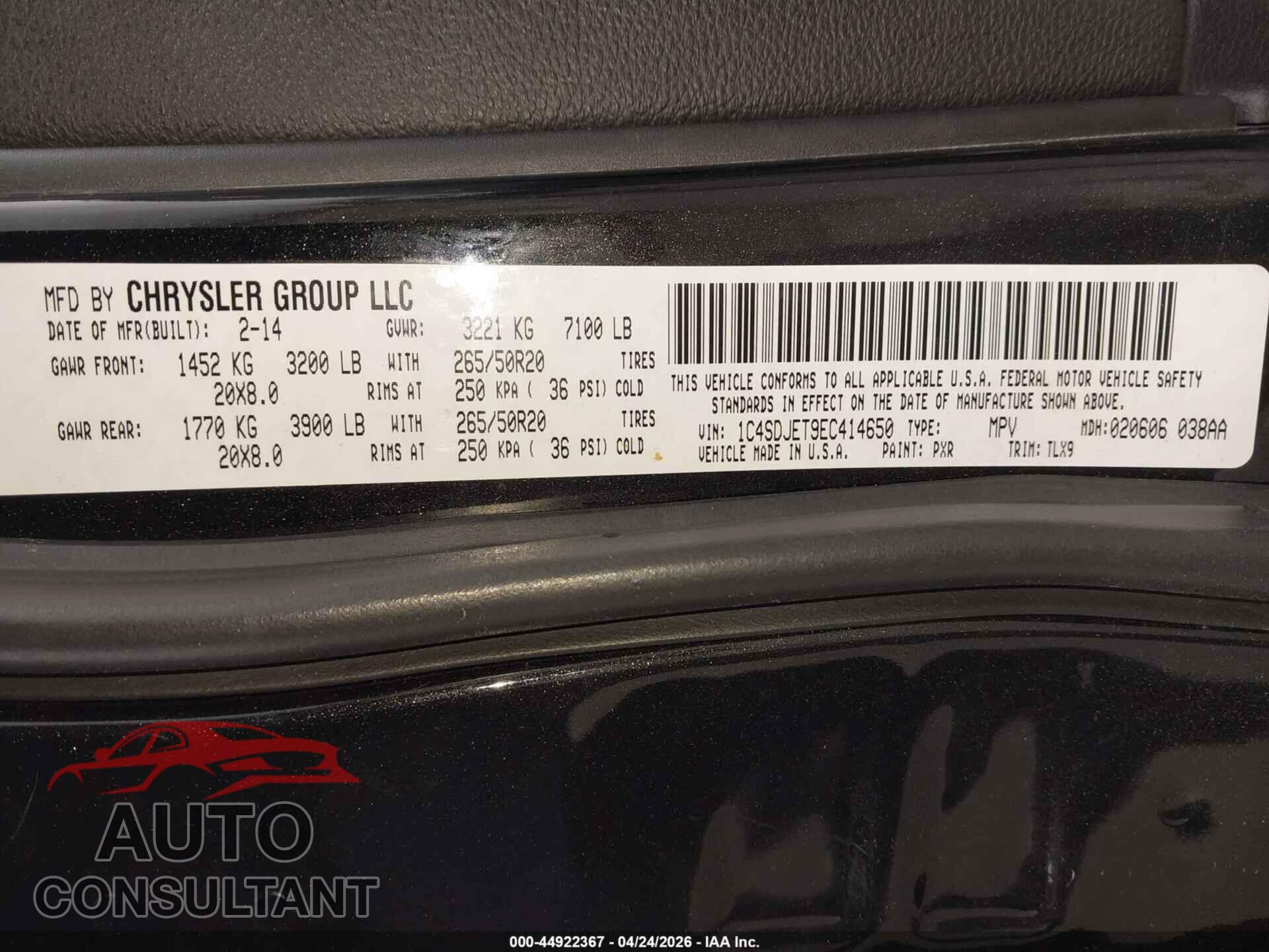 DODGE DURANGO 2014 - 1C4SDJET9EC414650