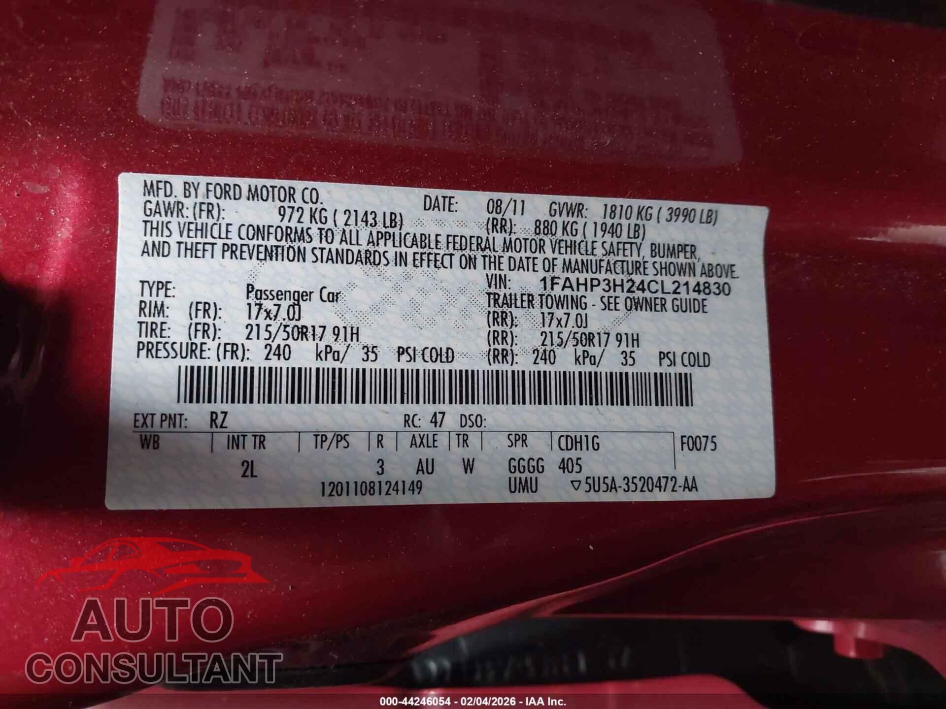FORD FOCUS 2012 - 1FAHP3H24CL214830