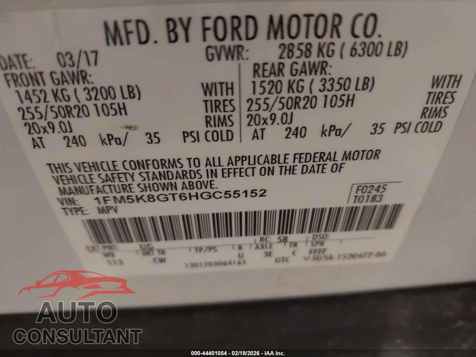 FORD EXPLORER 2017 - 1FM5K8GT6HGC55152
