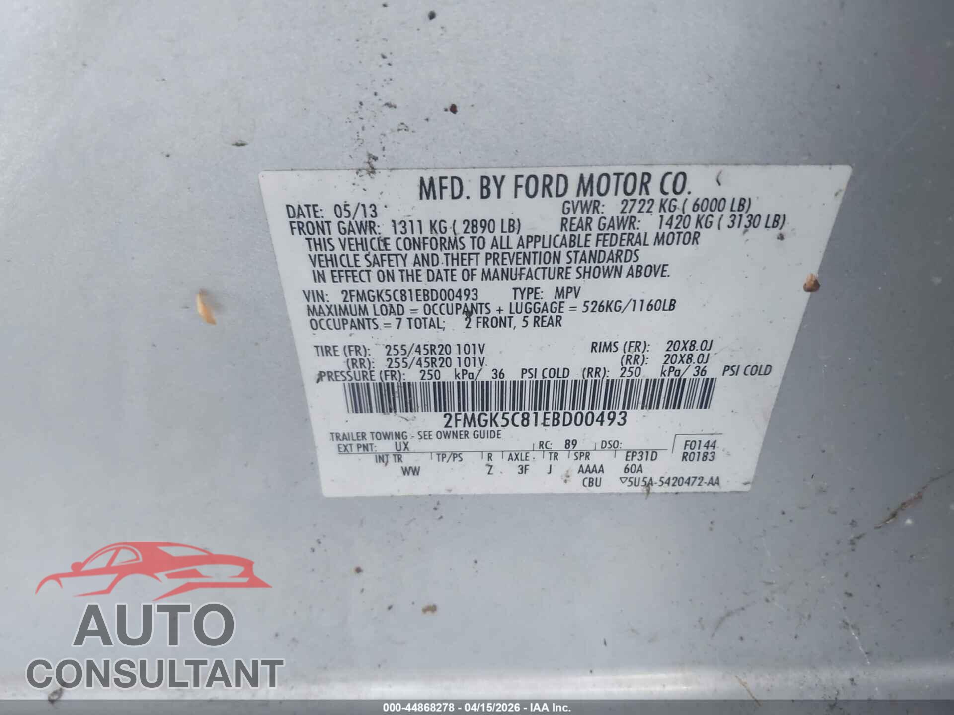 FORD FLEX 2014 - 2FMGK5C81EBD00493