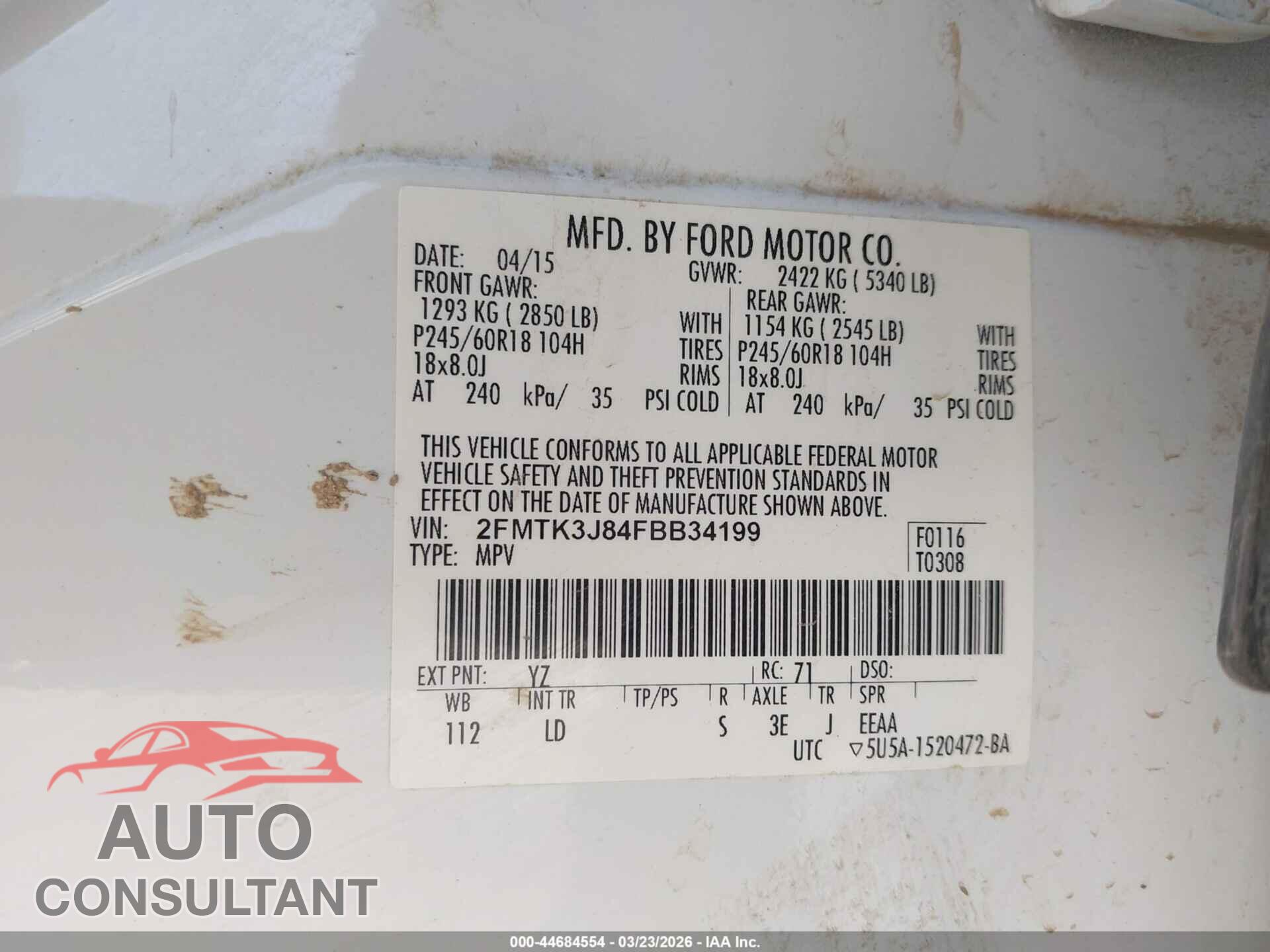 FORD EDGE 2015 - 2FMTK3J84FBB34199
