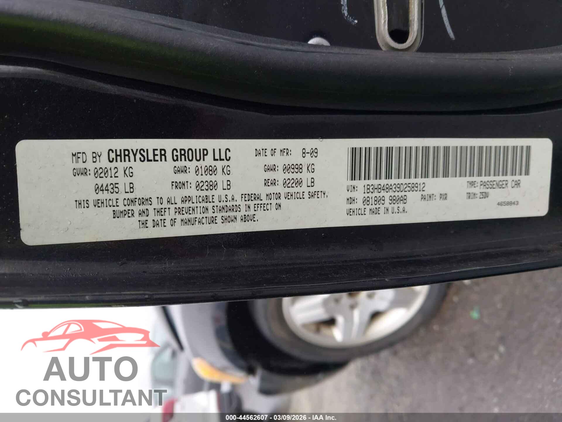 DODGE CALIBER 2009 - 1B3HB48A39D258912