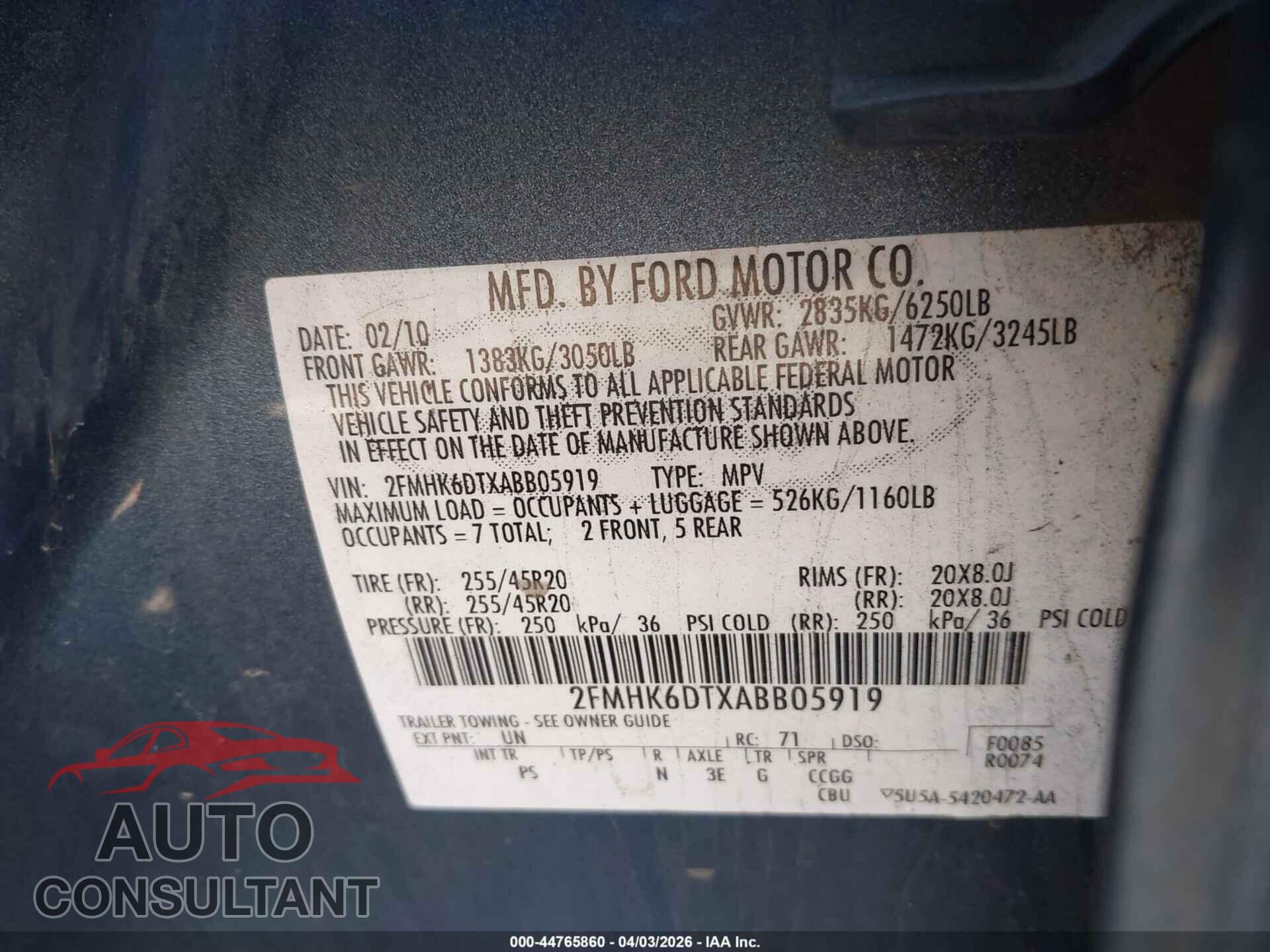 FORD FLEX 2010 - 2FMHK6DTXABB05919