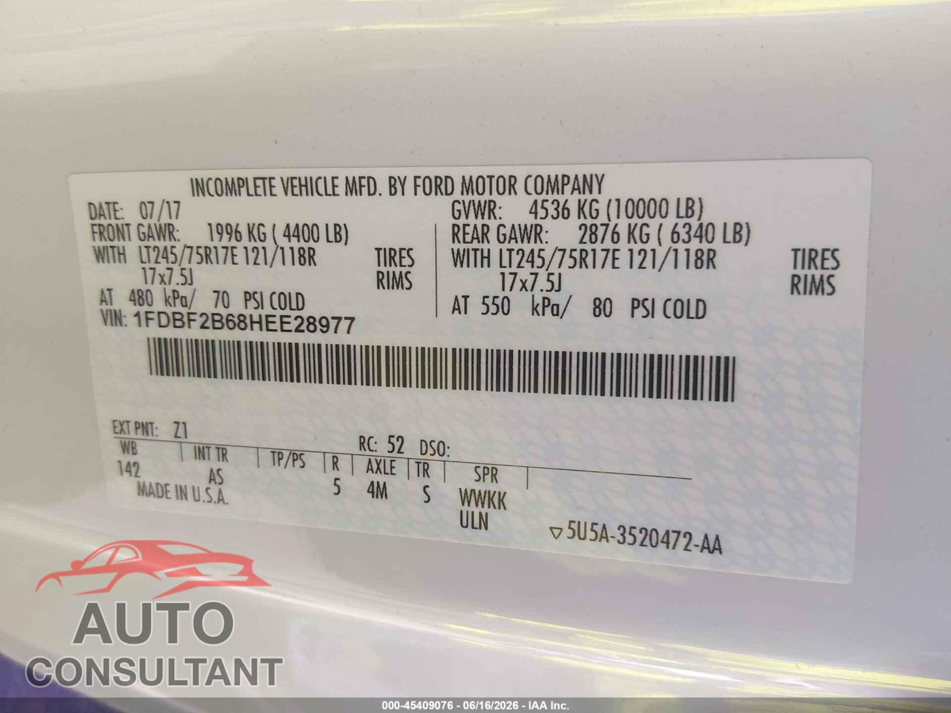 FORD F-250 2017 - 1FDBF2B68HEE28977