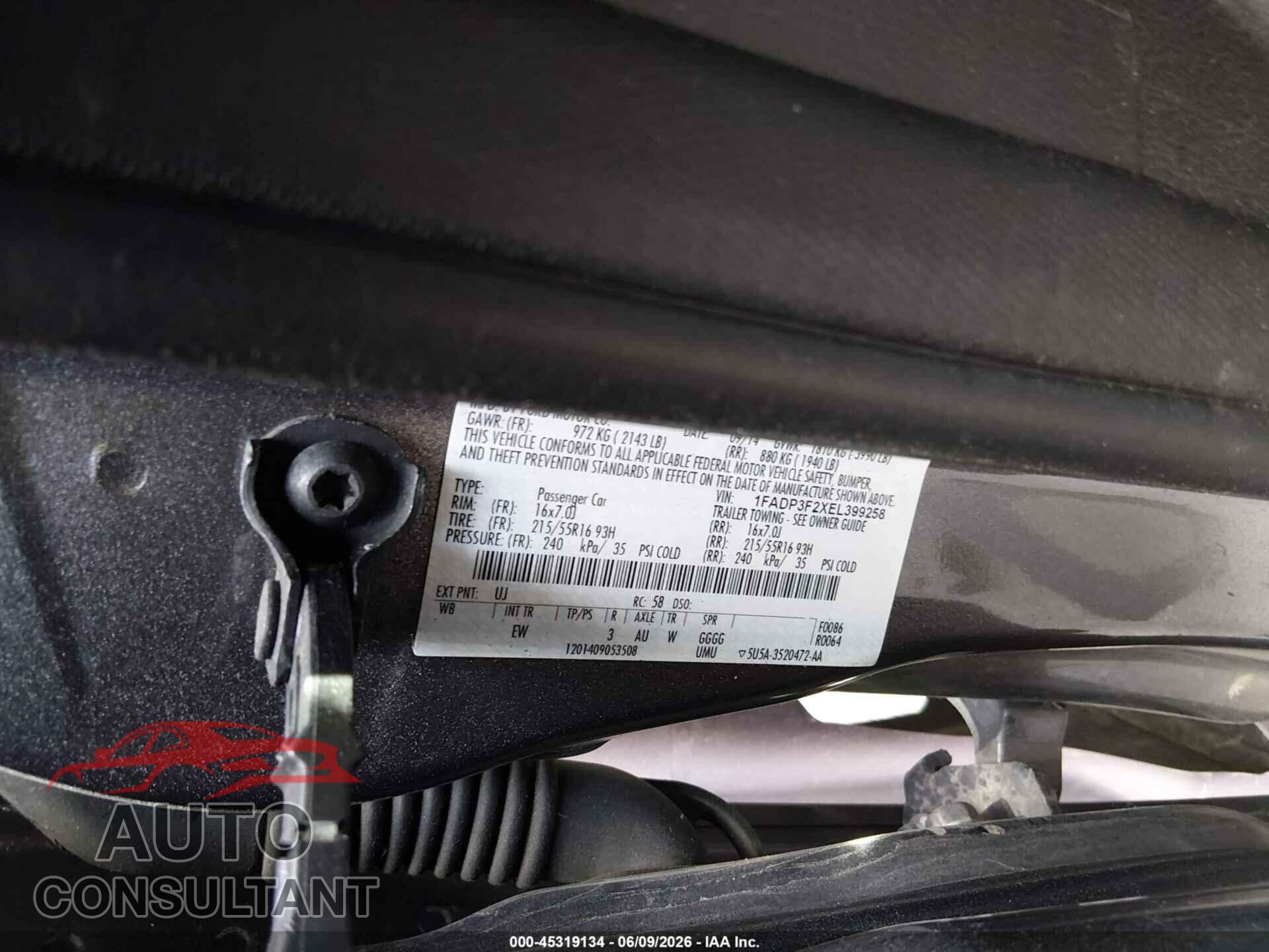 FORD FOCUS 2014 - 1FADP3F2XEL399258