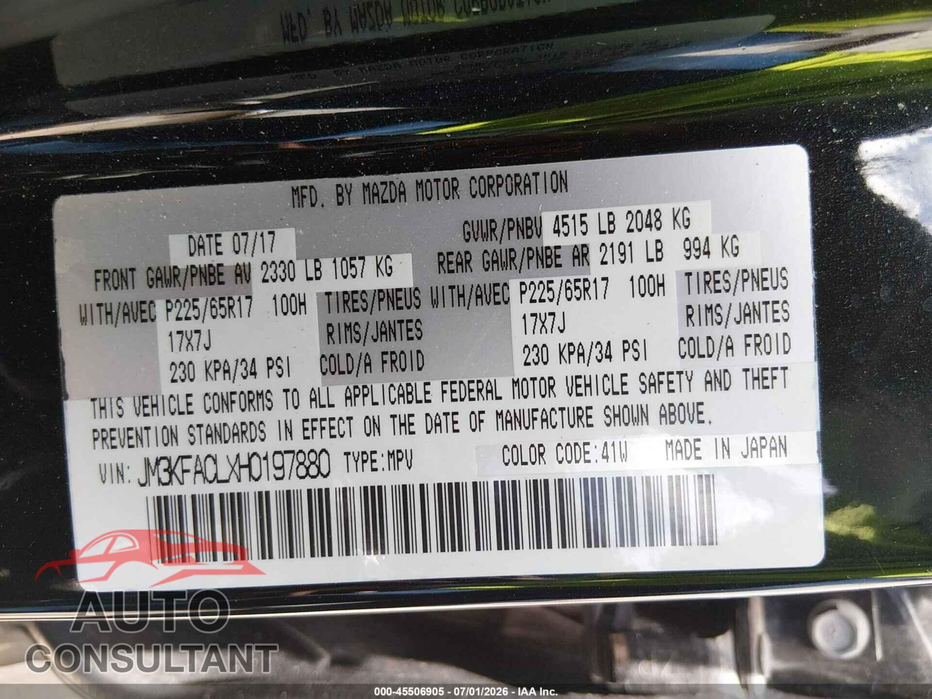 MAZDA CX-5 2017 - JM3KFACLXH0197880