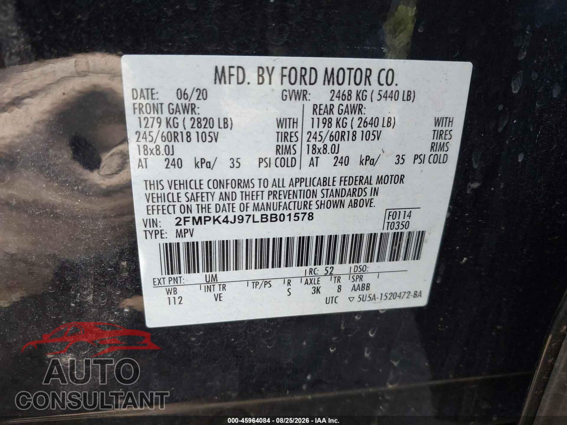 FORD EDGE 2020 - 2FMPK4J97LBB01578