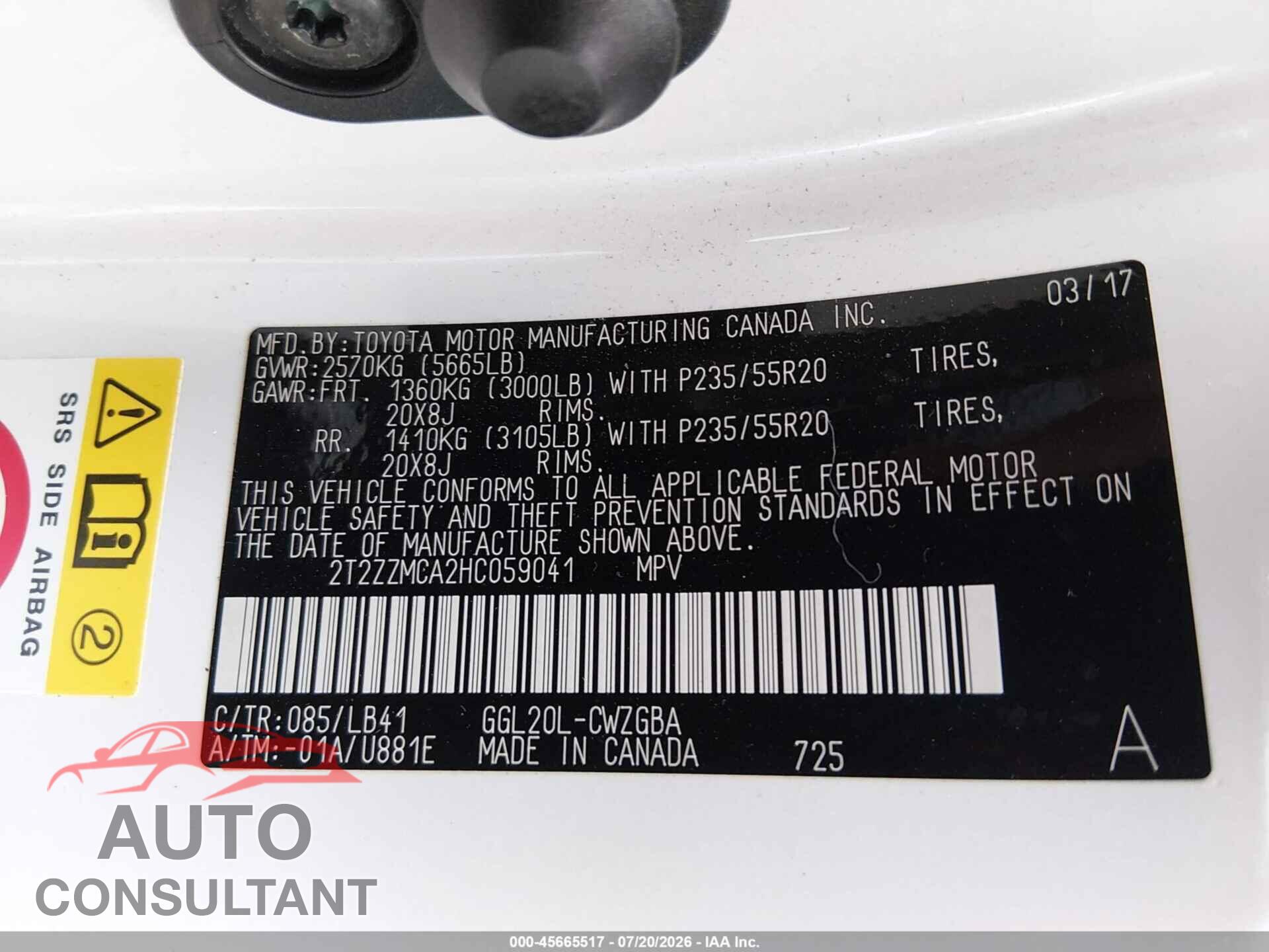 LEXUS RX 2017 - 2T2ZZMCA2HC059041