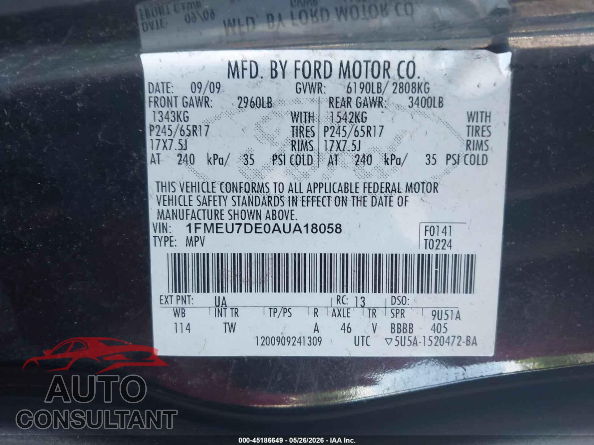 FORD EXPLORER 2010 - 1FMEU7DE0AUA18058