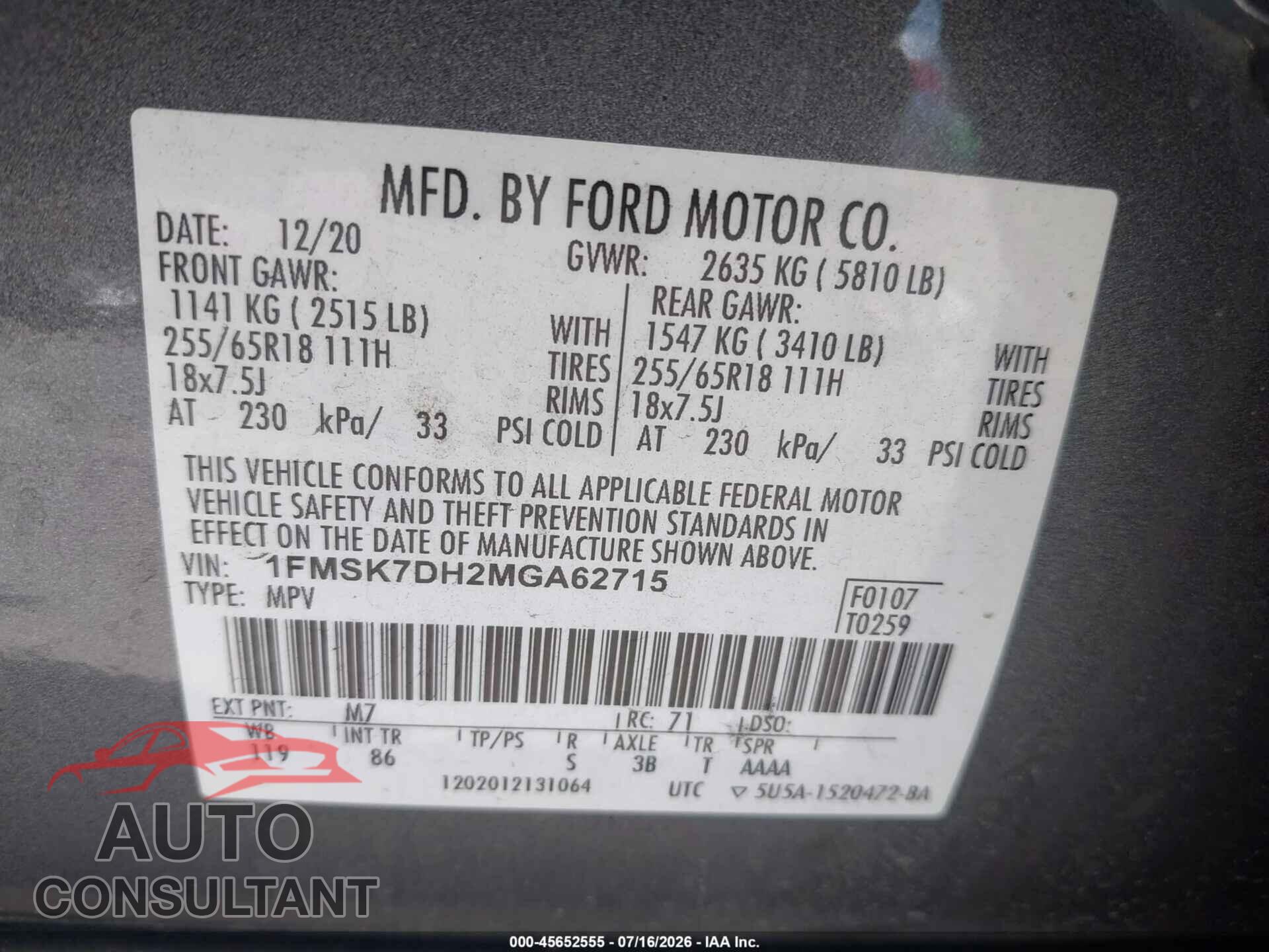 FORD EXPLORER 2021 - 1FMSK7DH2MGA62715
