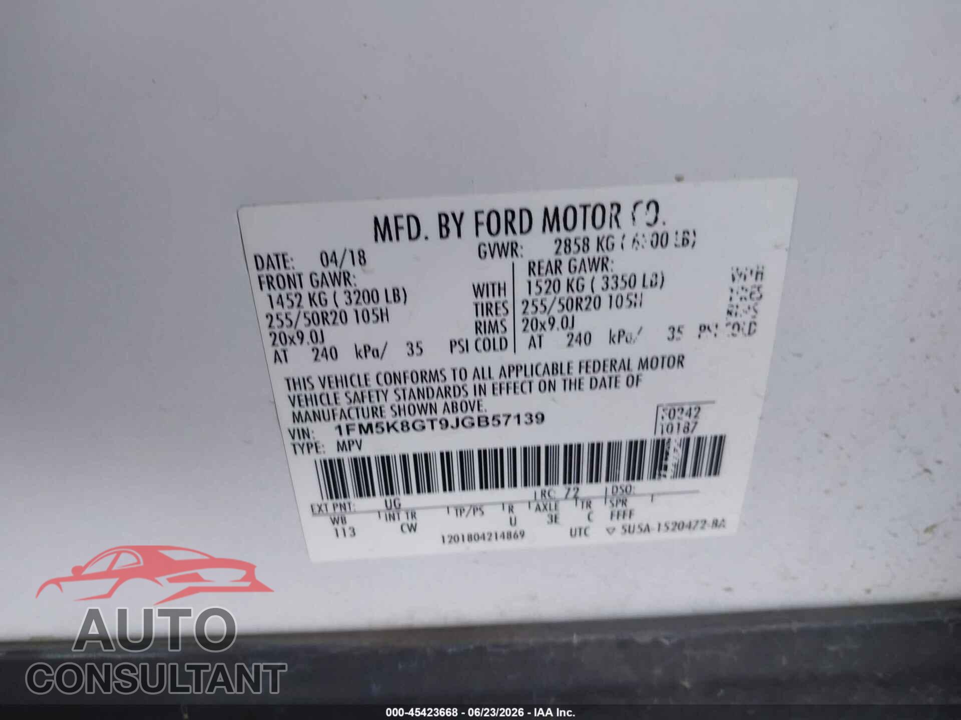 FORD EXPLORER 2018 - 1FM5K8GT9JGB57139