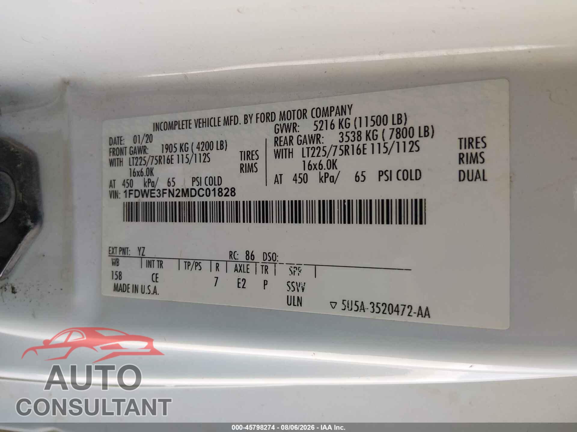 FORD E-350 CUTAWAY 2021 - 1FDWE3FN2MDC01828