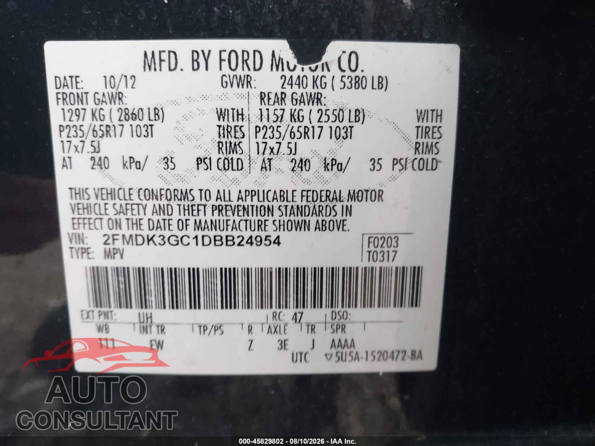 FORD EDGE 2013 - 2FMDK3GC1DBB24954