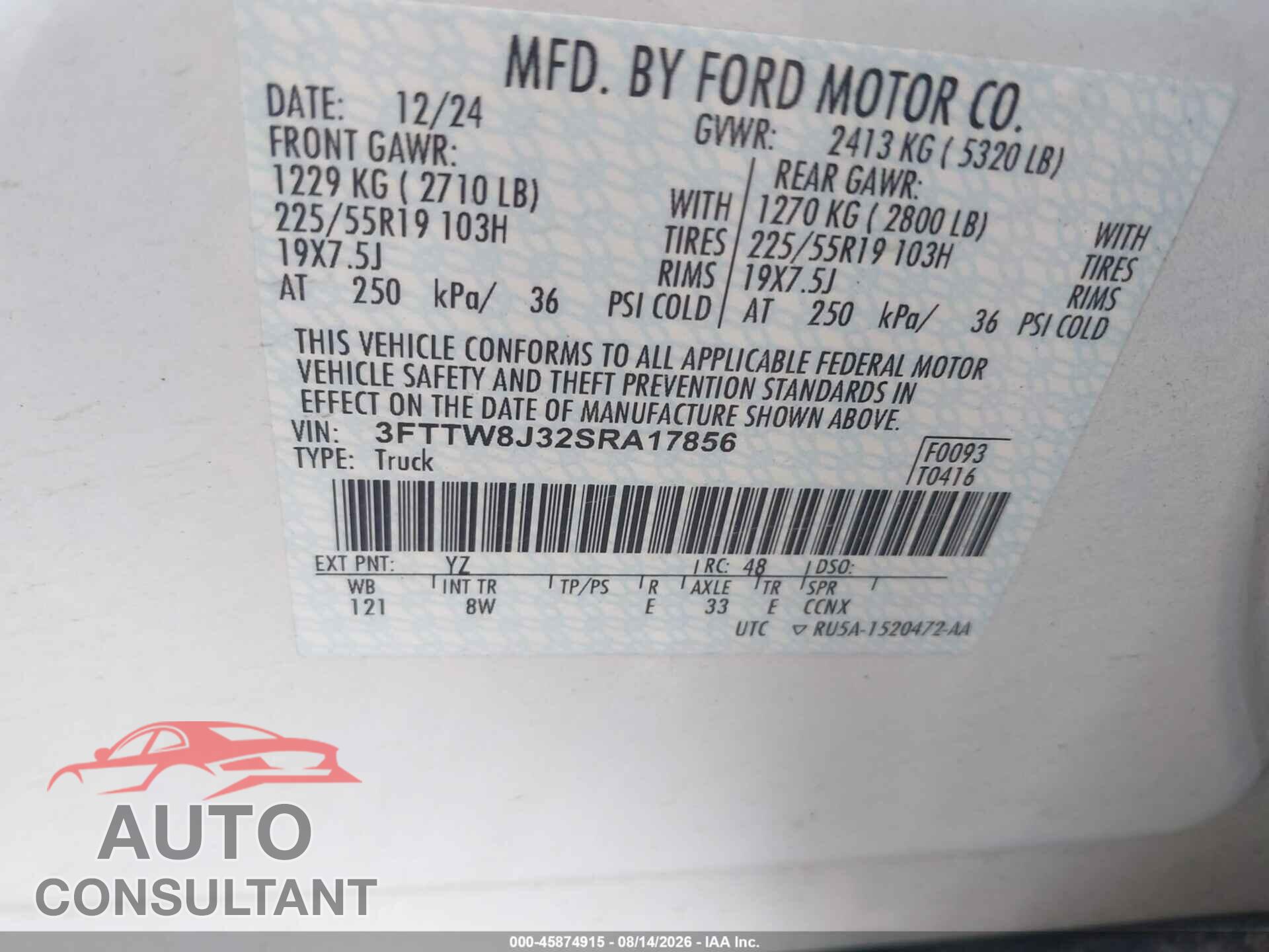 FORD MAVERICK 2025 - 3FTTW8J32SRA17856
