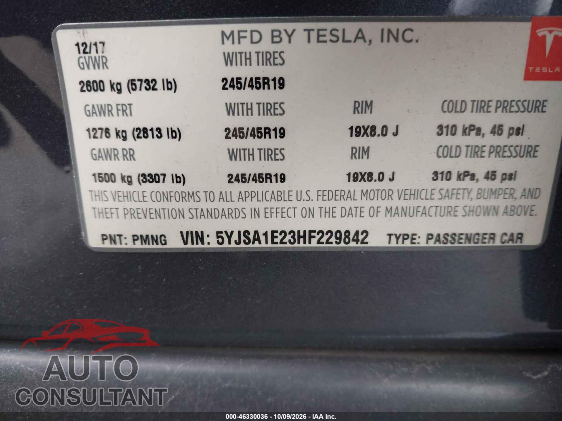 TESLA MODEL S 2017 - 5YJSA1E23HF229842