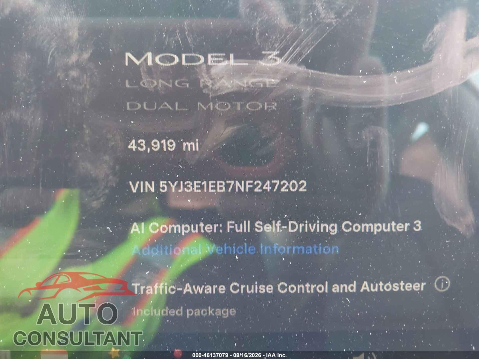 TESLA MODEL 3 2022 - 5YJ3E1EB7NF247202