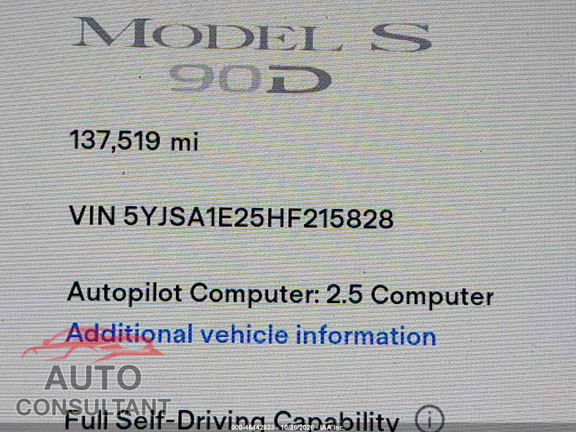 TESLA MODEL S 2017 - 5YJSA1E25HF215828