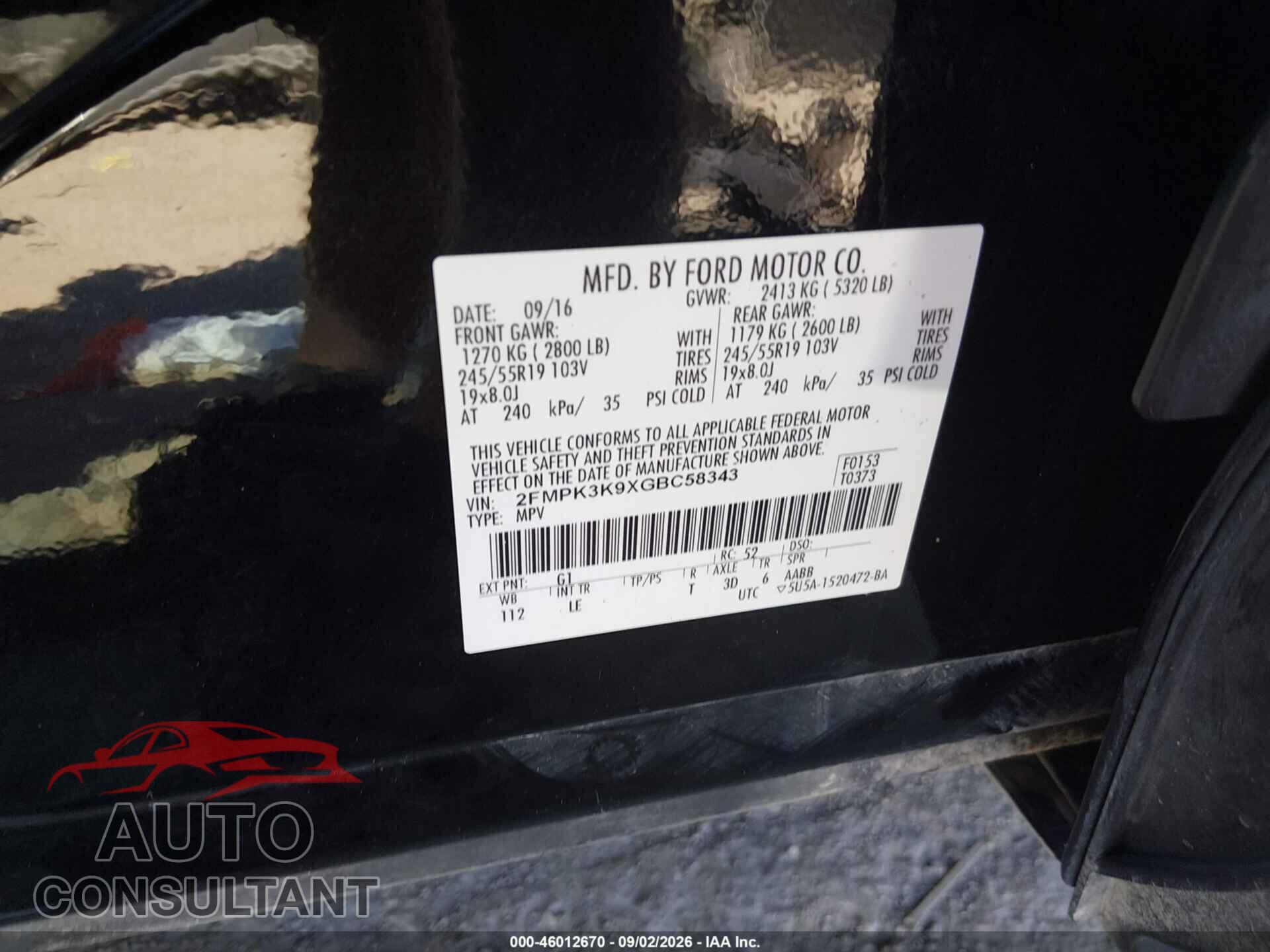 FORD EDGE 2016 - 2FMPK3K9XGBC58343