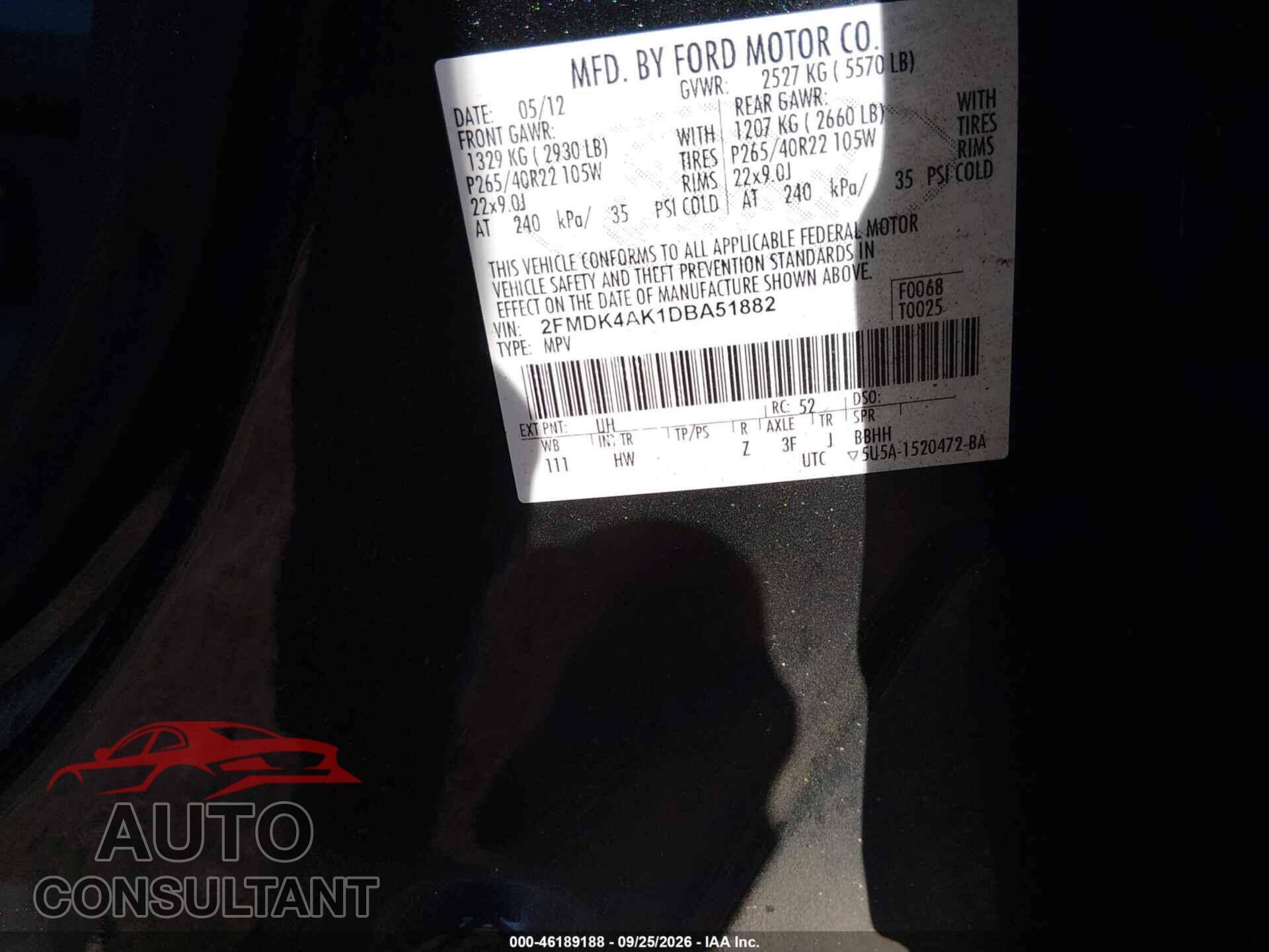 FORD EDGE 2013 - 2FMDK4AK1DBAFL188